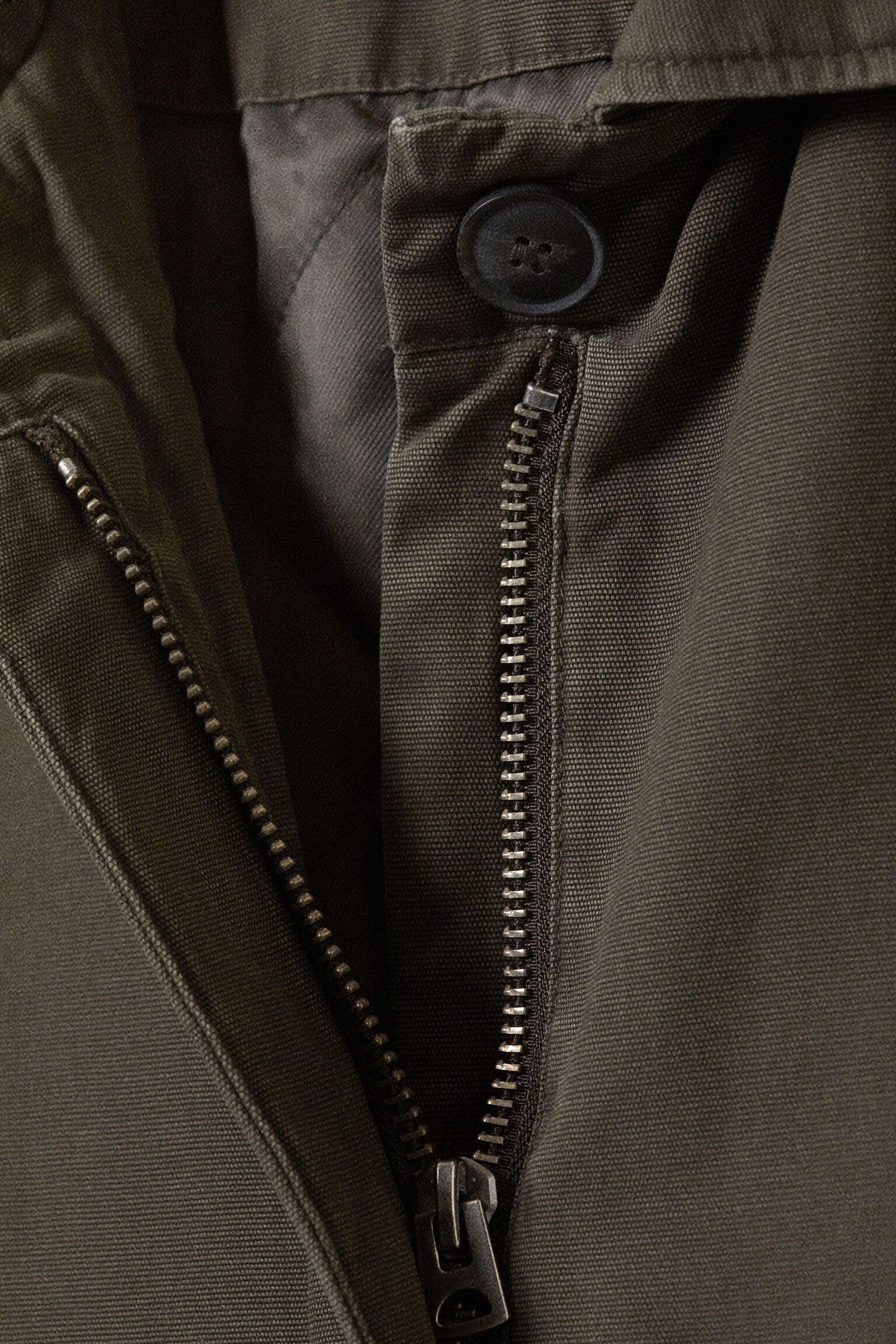 Loose Fit Canvas Car Coat - Dark Grey/Dark Khaki Green - 5
