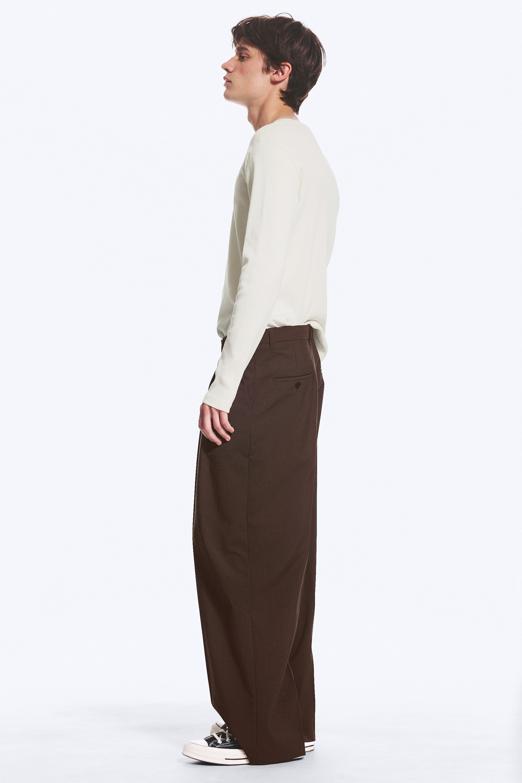 Dark Brown - Nate Baggy Fit Pleated Suit Trousers - 3