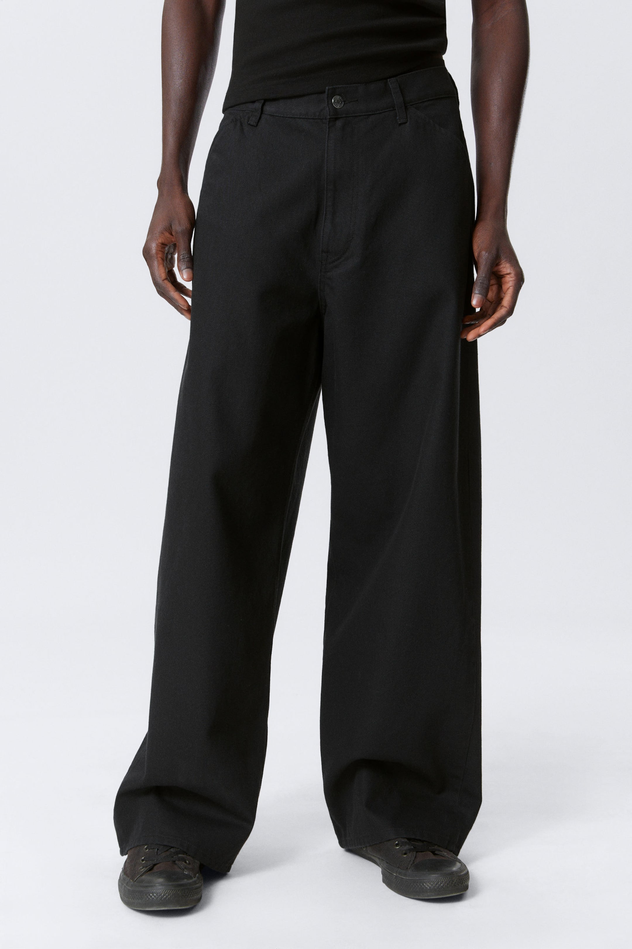 Schwarz - Astro - Locker sitzende, weite Leinen-Mix-Hose - 3