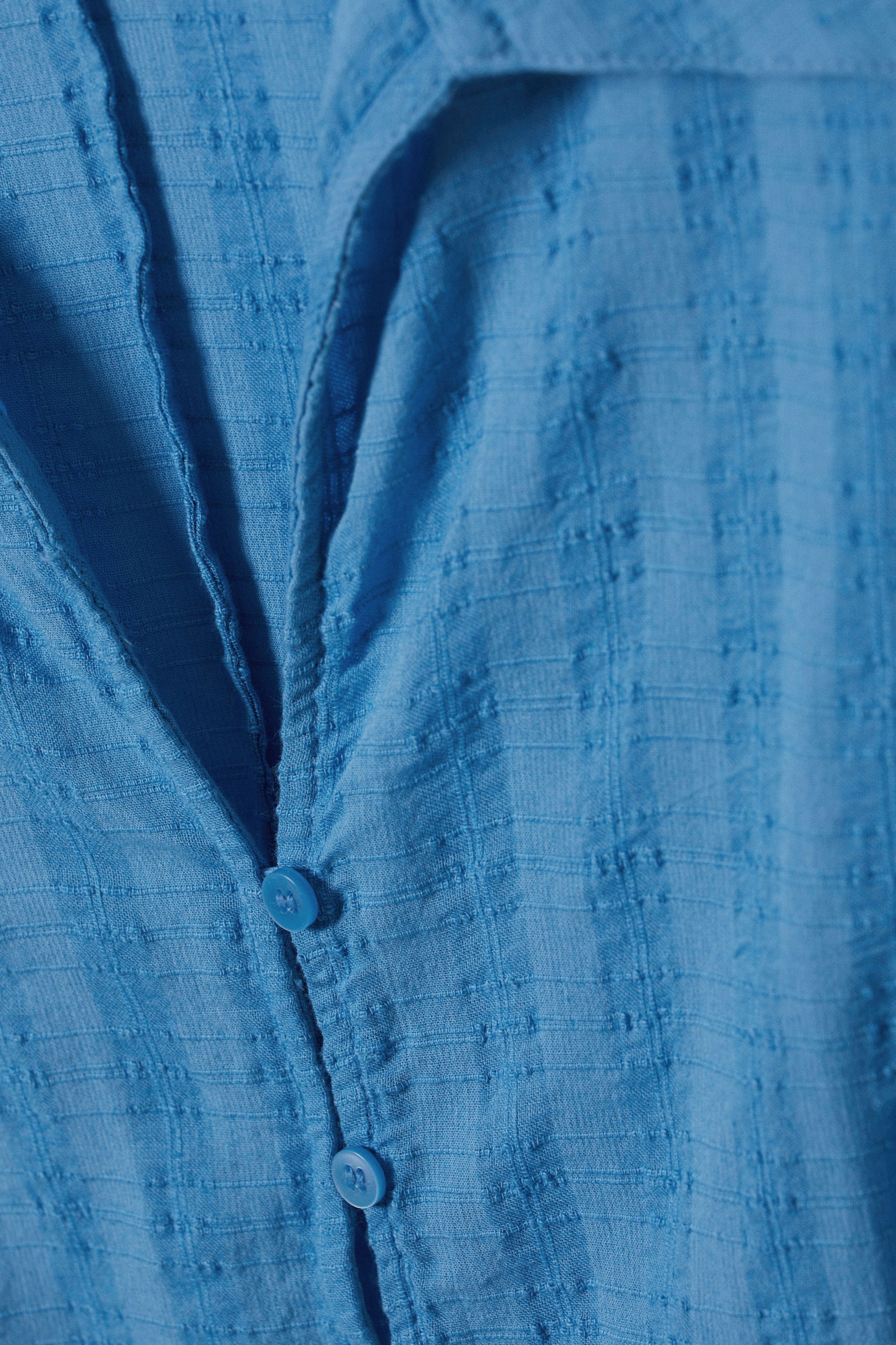 Blå - Smal passform texturerad blus - 5