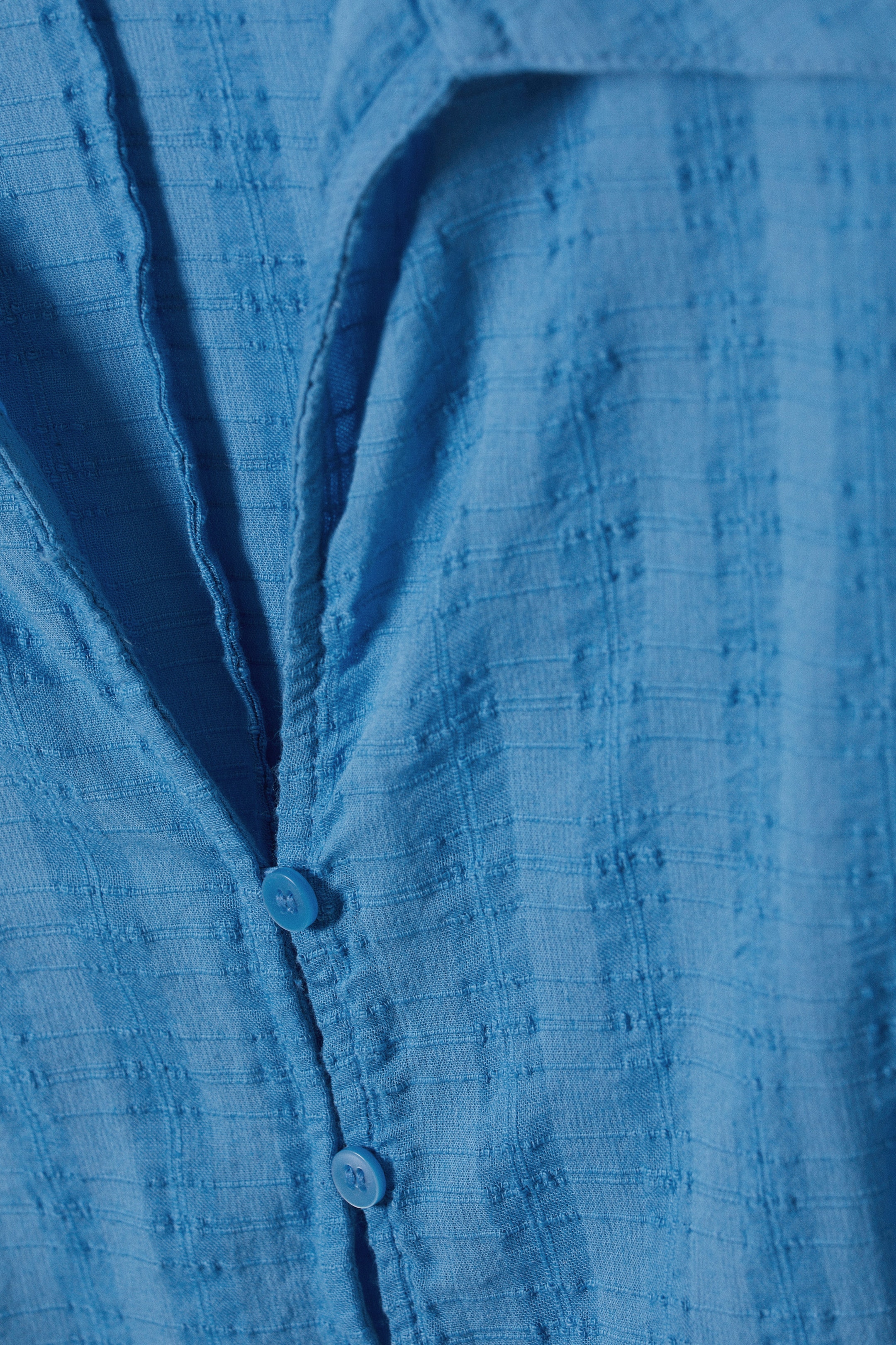 Blue - Slim Fit Textured Blouse - 1