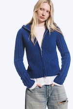 Bleu chiné - Sweat à capuche zippé confectionné - 2