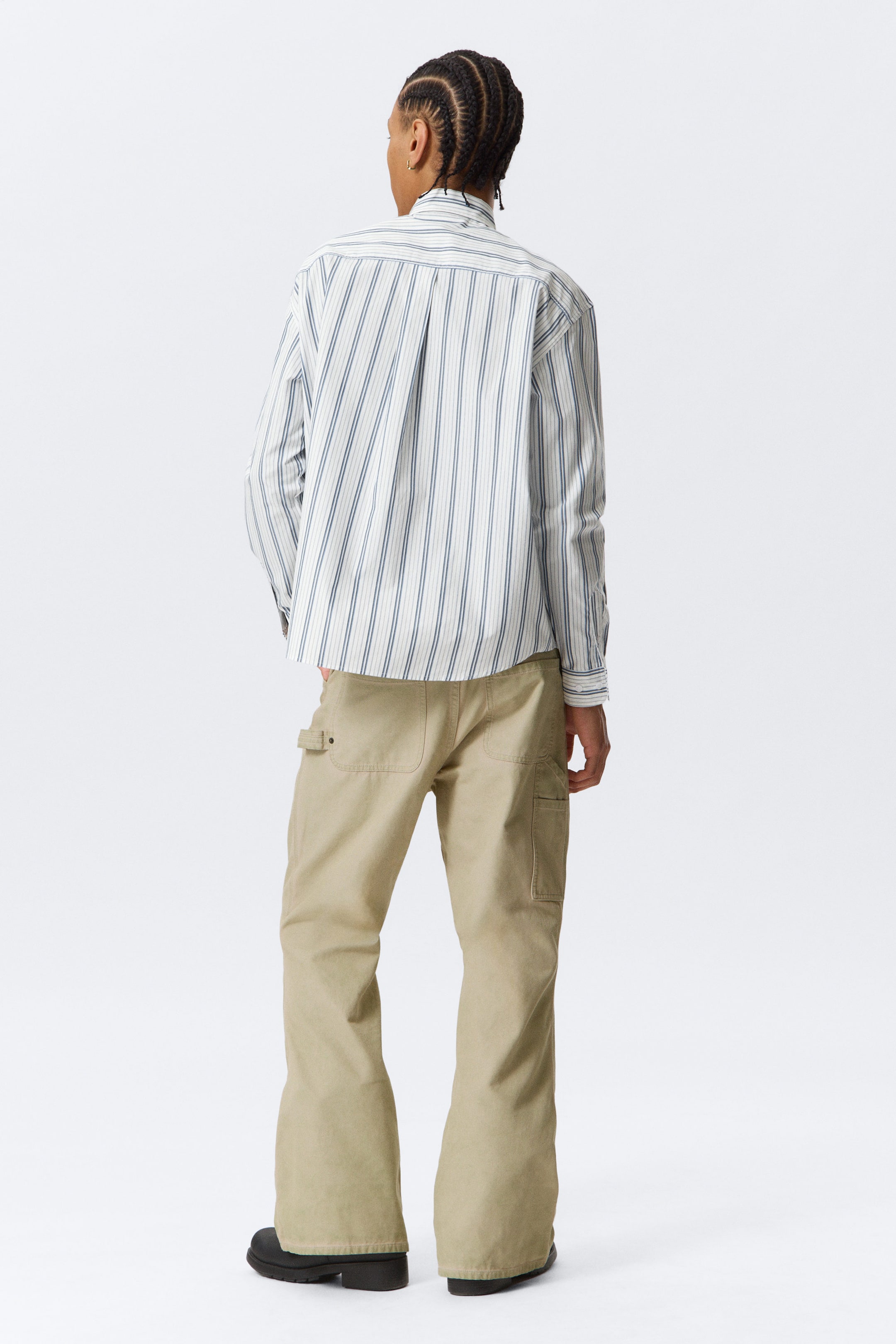 White - Blue Stripes - Lockeres Poplin-Hemd mit Knopfleiste - 3