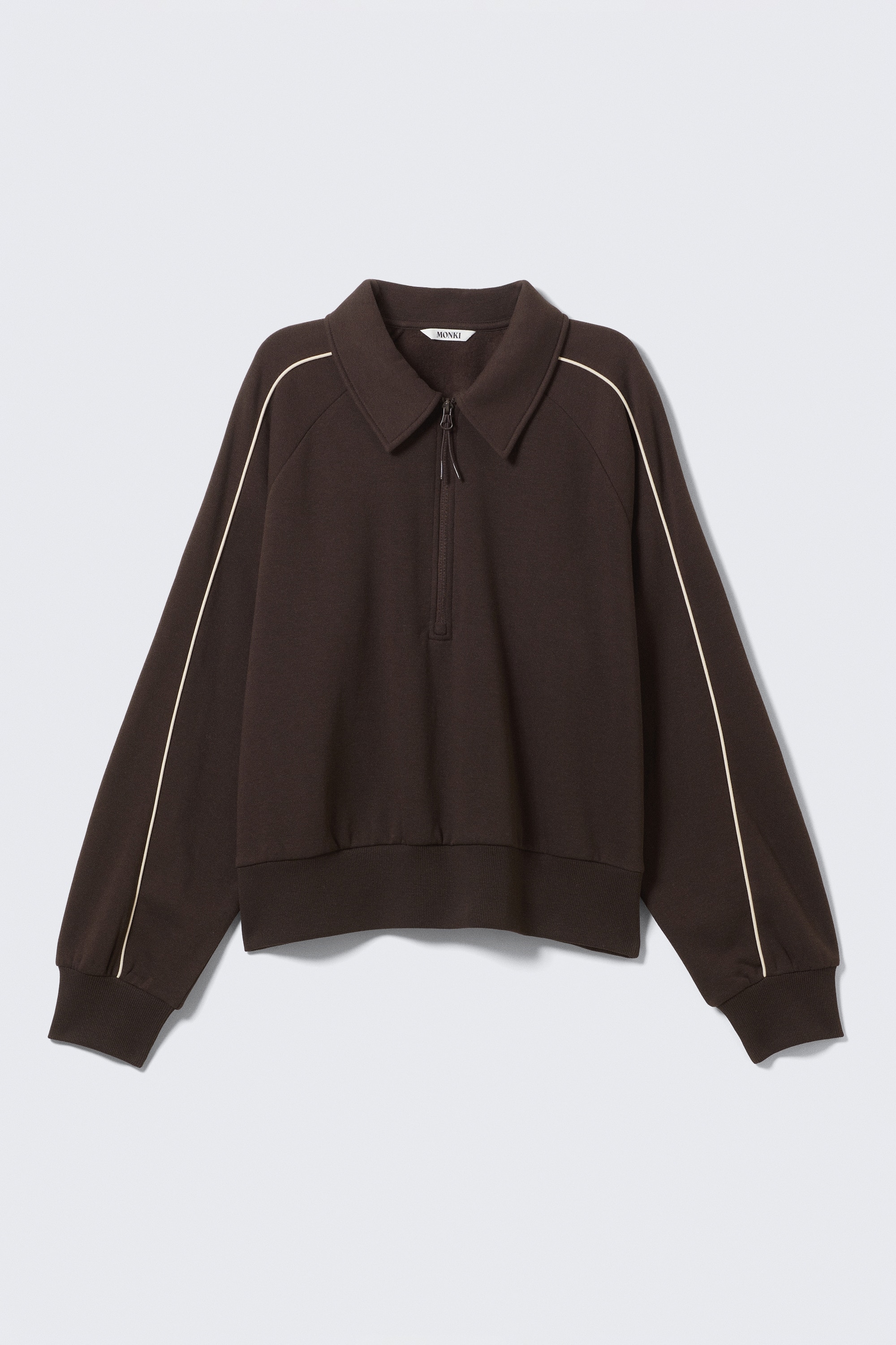Loose félcipzáras póló pulóver - Dark Brown/világos, poros rózsaszín