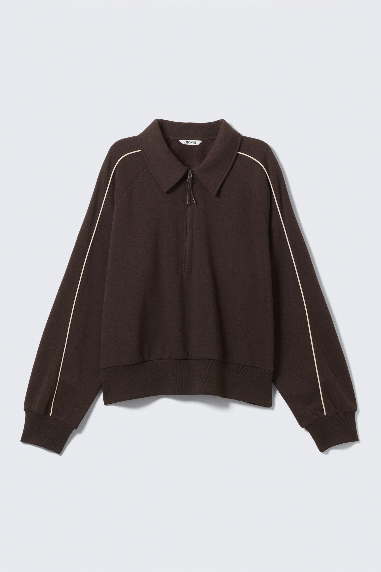 Loose Half-Zip Polo Sweatshirt - Dark Brown/Light Dusty Pink - 2
