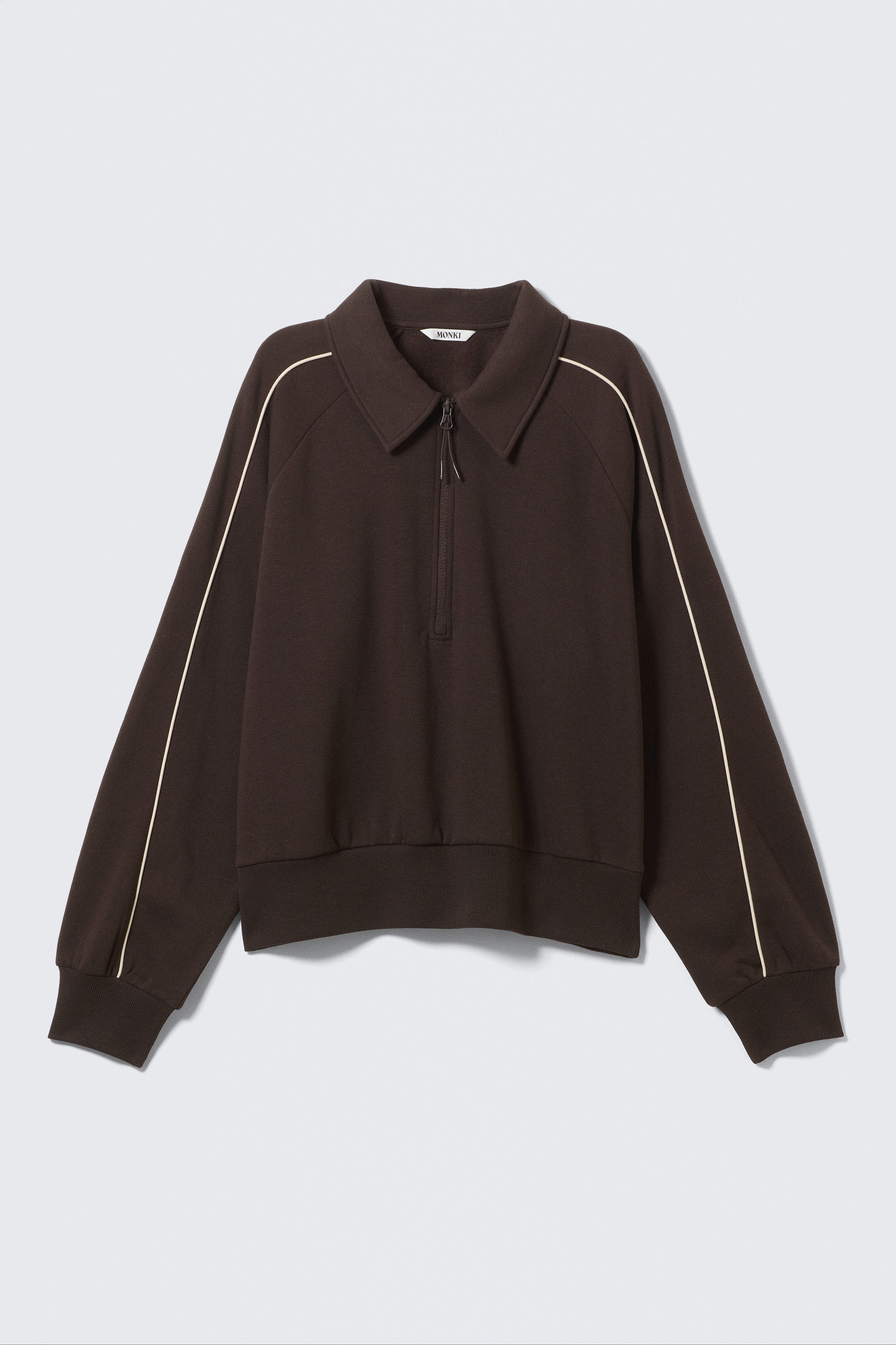 Dark Brown - Loose Half-Zip Polo Sweatshirt - 1
