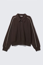 Donkerbruin - Losvallend polosweater met halve rits - 4