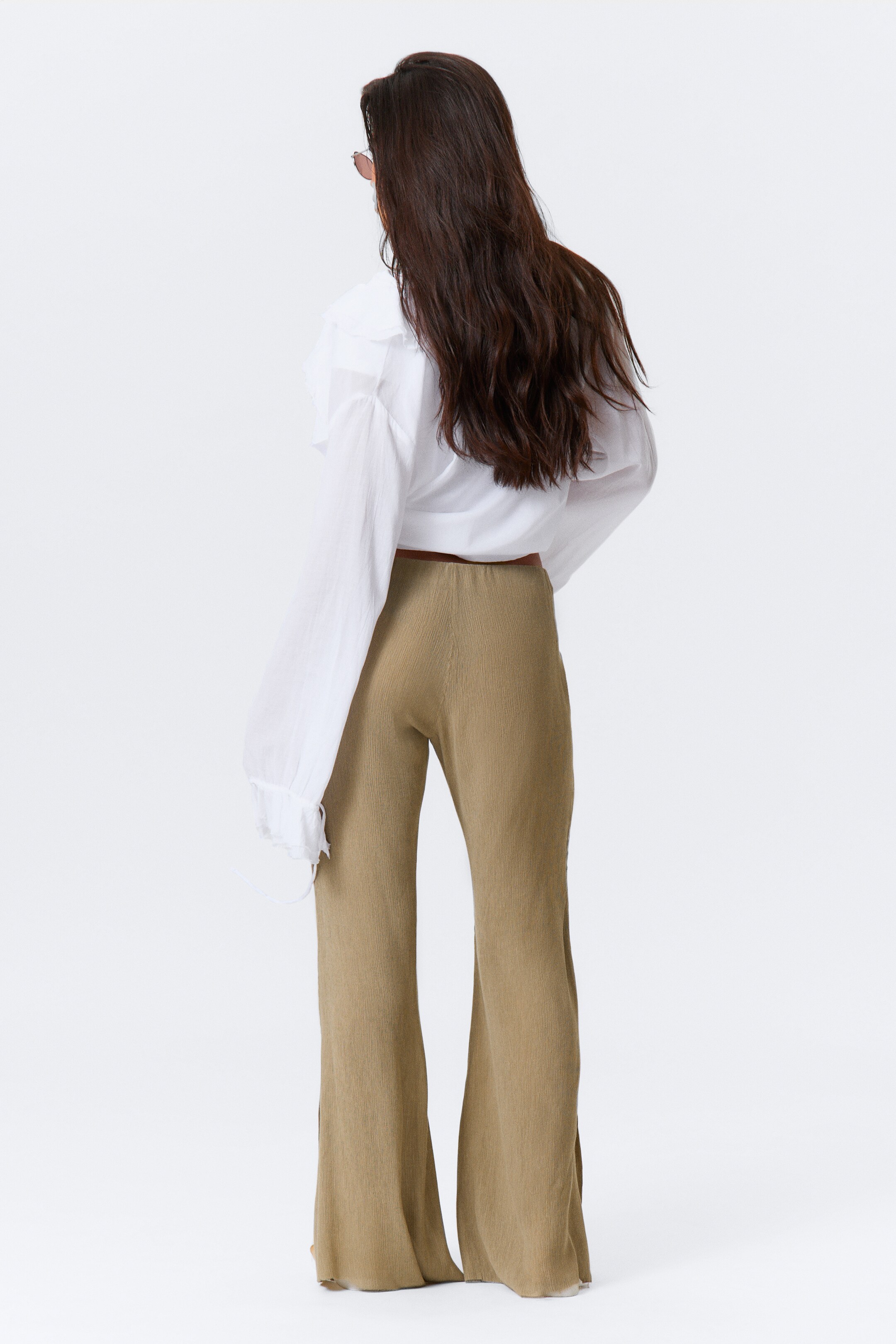 View larger image: Low Rise Flared Crinkled Trousers - Beige - Ladies | H&M GB 3