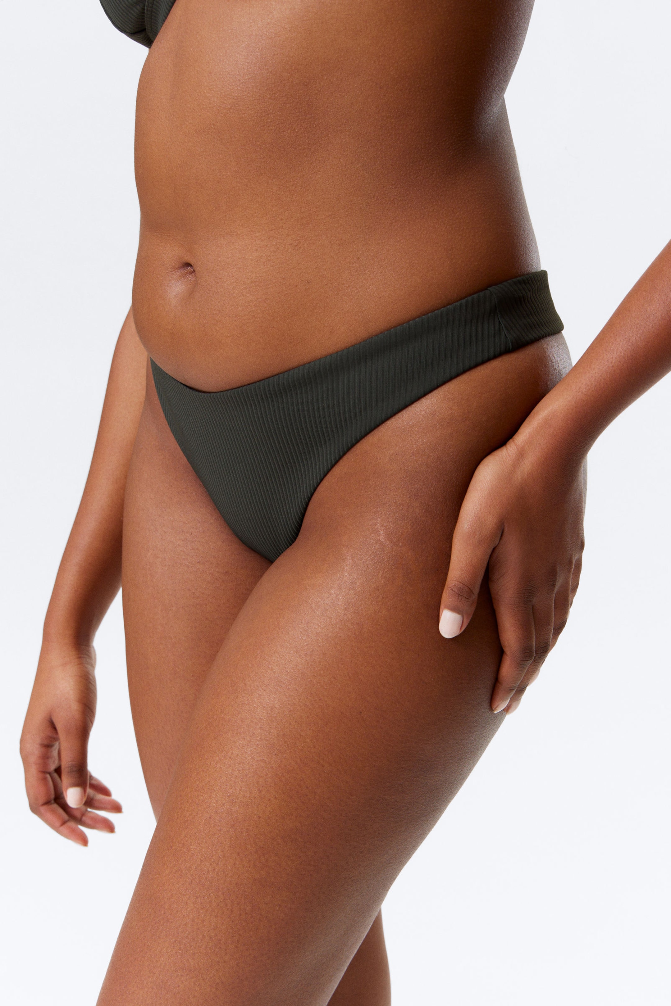 Dark Grey - V-Shaped Ribbed Bikini Thong - 2