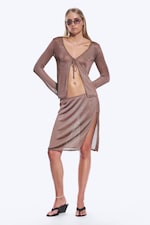 Braun - Midirock aus Strick mit mittelhohem Bund - 0