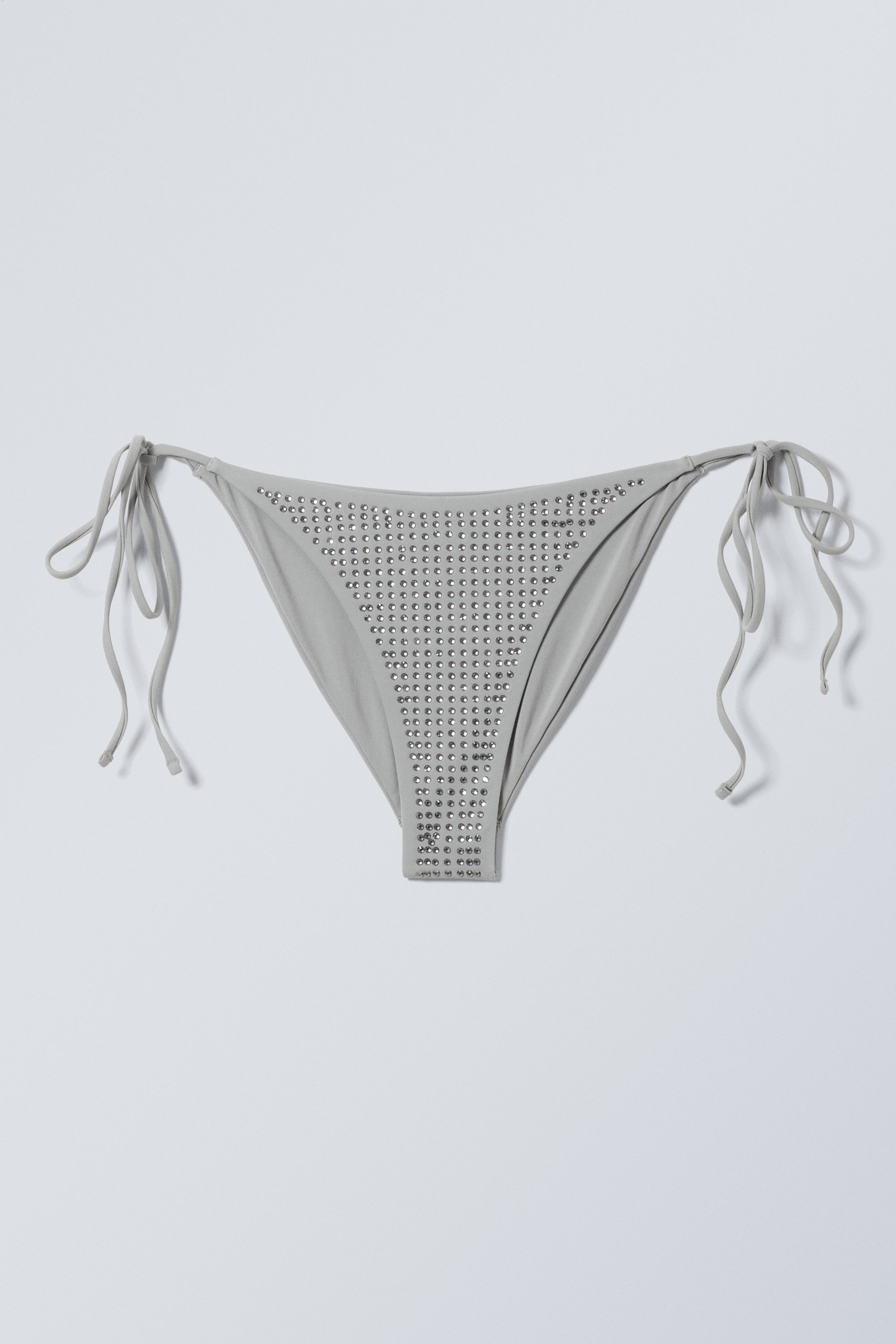 Grau - Strasssteine - Strass-Bikinihöschen mit Bindebändern - 1