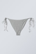 Grijs - strass-steentjes - Bikinibroekje met strass-steentjes en strikjes - 0