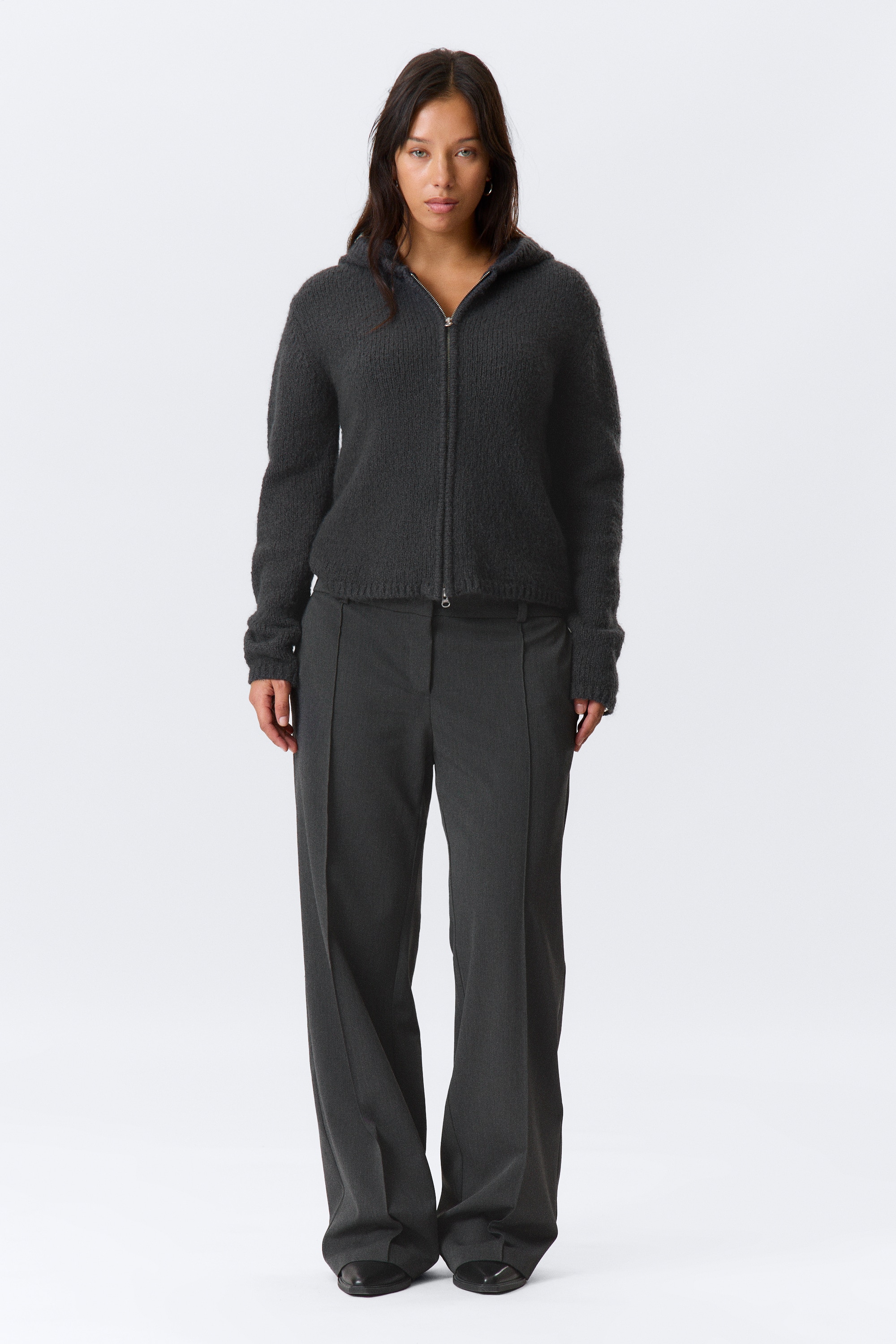 Rechte kostuumbroek met lage taille - Donkergrijs gemêleerd/Zwart