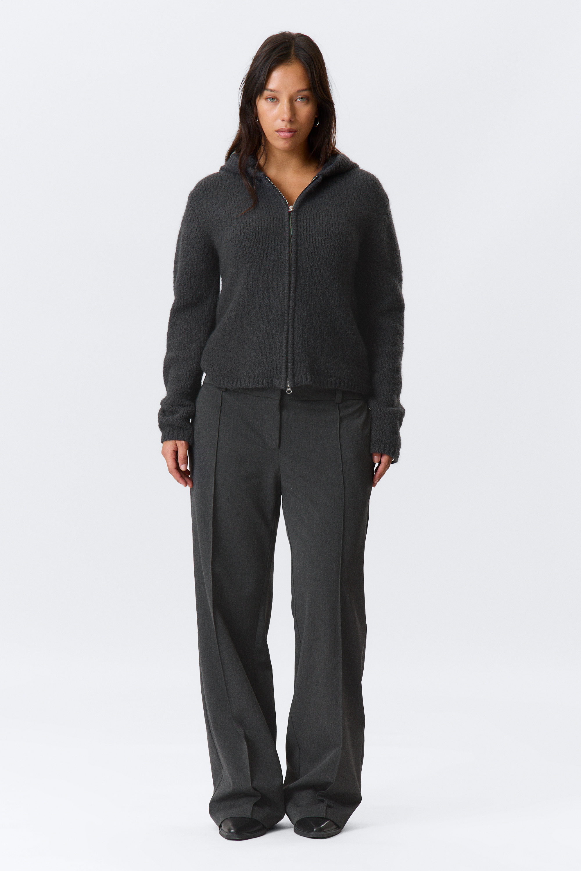 Dark Grey Melange - Low Rise Straight Suiting Trousers - 1