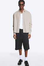 Beige Check - Boxy Long-Sleeved Cotton Poplin Shirt - 0