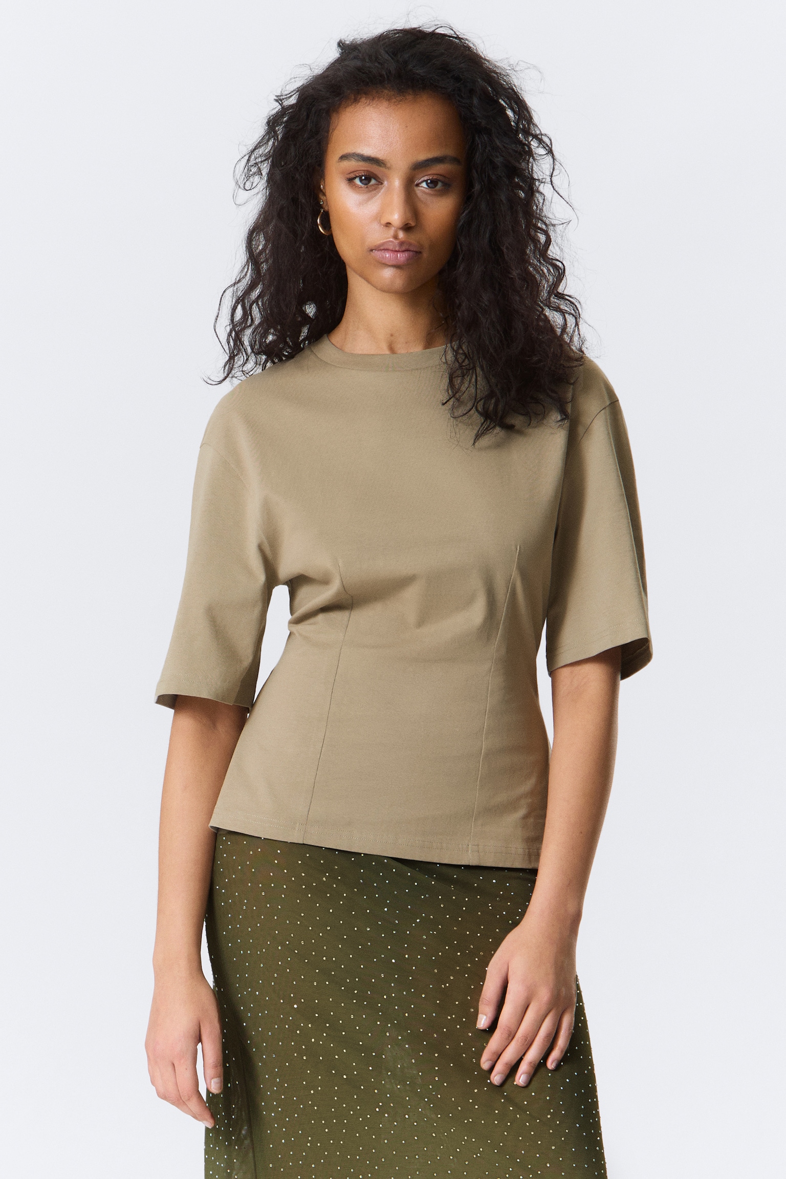 Camiseta con detalles de pinzas - Verde caqui claro/Blanco/Rosa claro - 5