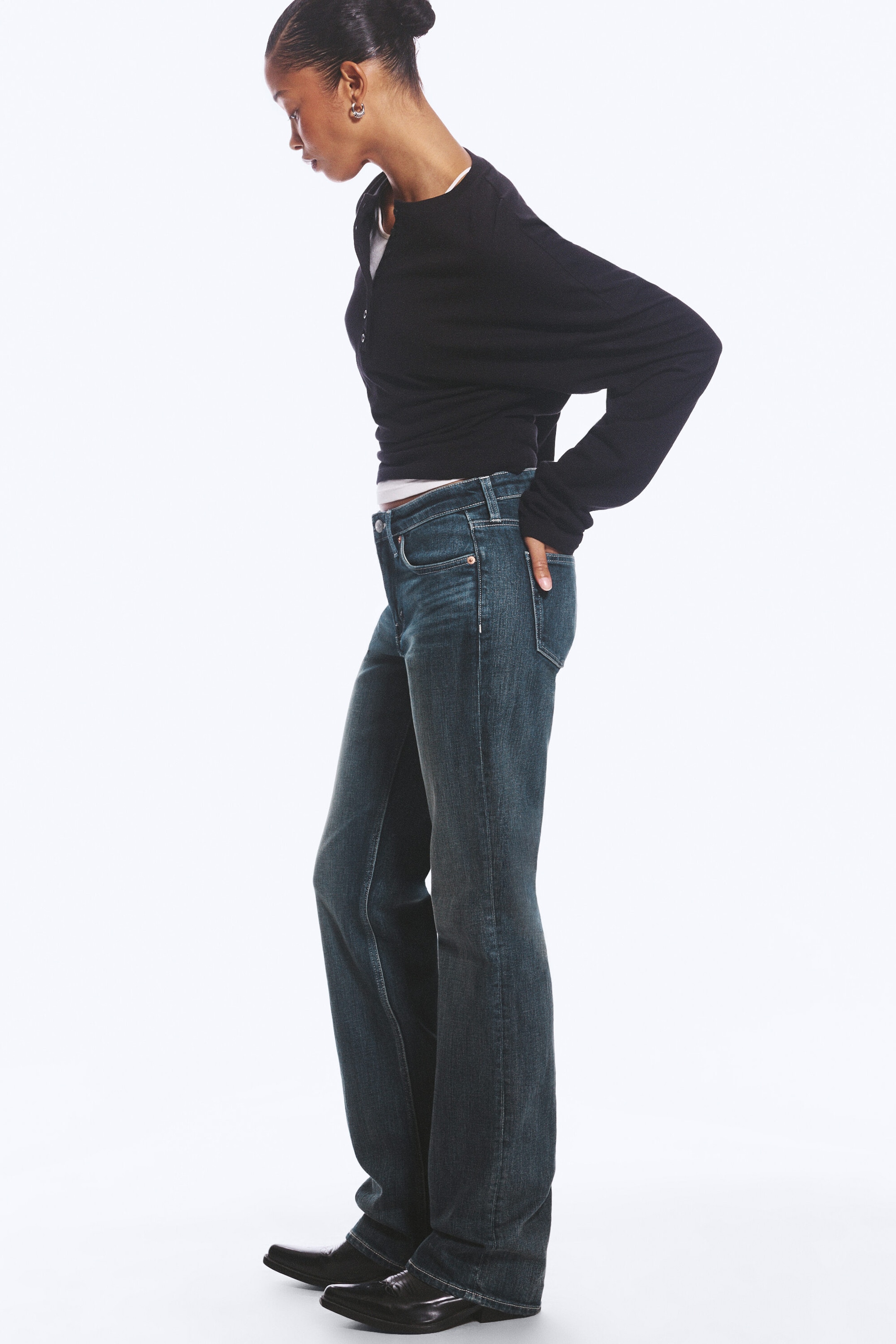 Deep Sea Blue - Dark Blue - Tension Mid Rise Slim Bootcut Jeans - 5