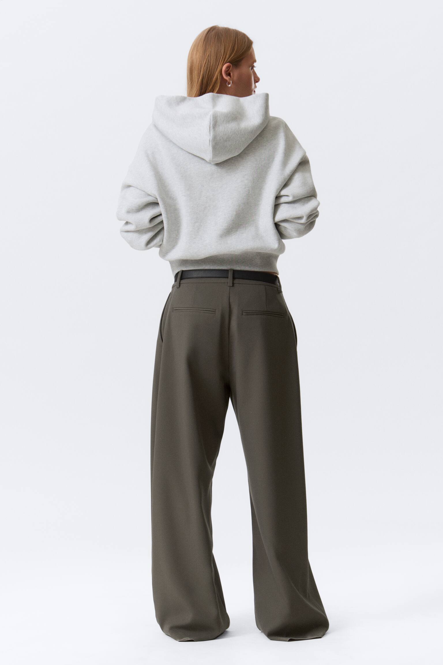 Pantaloni wide in tessuto per abiti a vita bassa - Grigio scuro/Grigio mélange a righe/Nero - 3