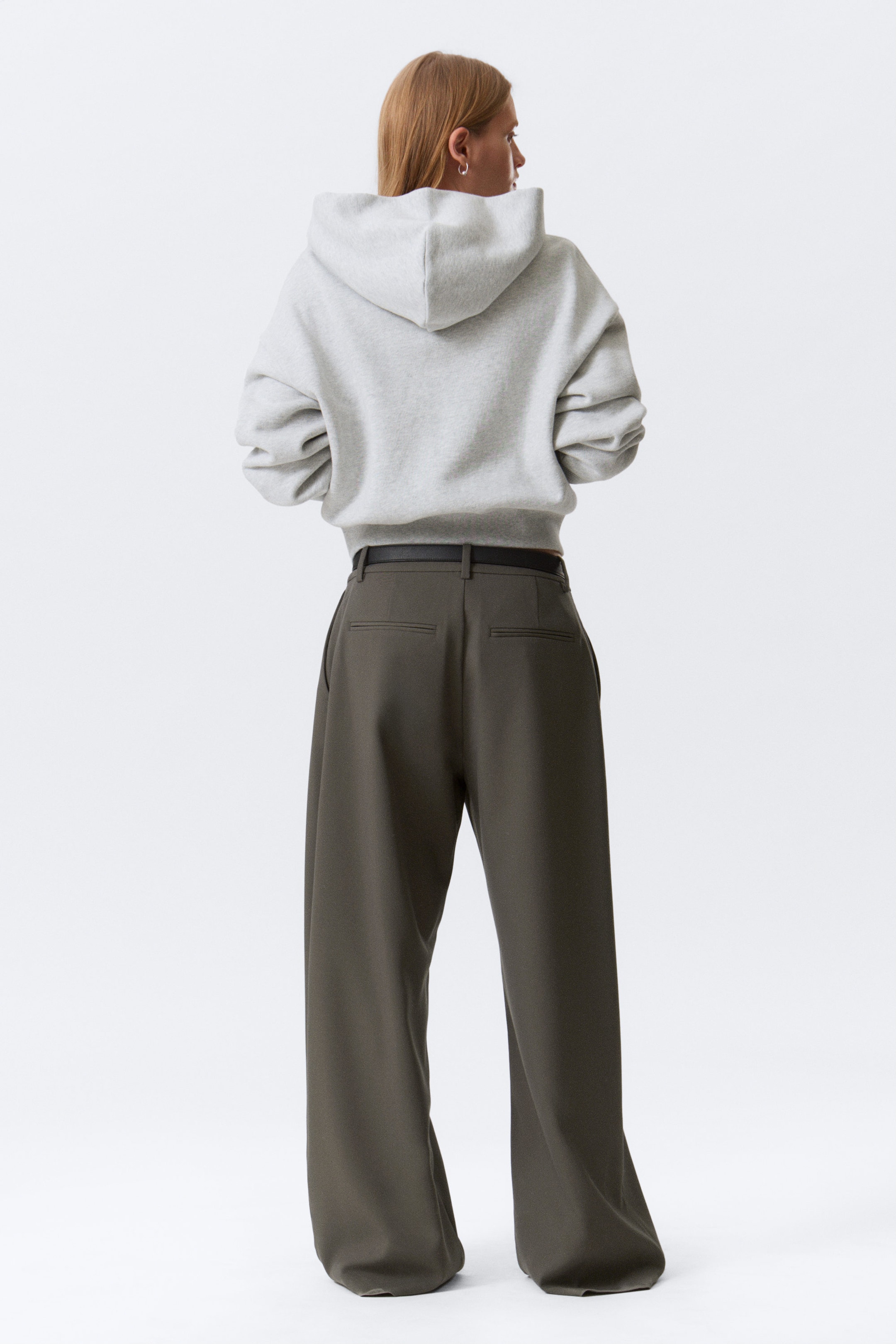 Dark Grey - Low Waist Wide Suiting Trousers - 3