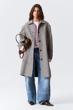 Gris à carreaux - Manteau croisé décontracté - 2