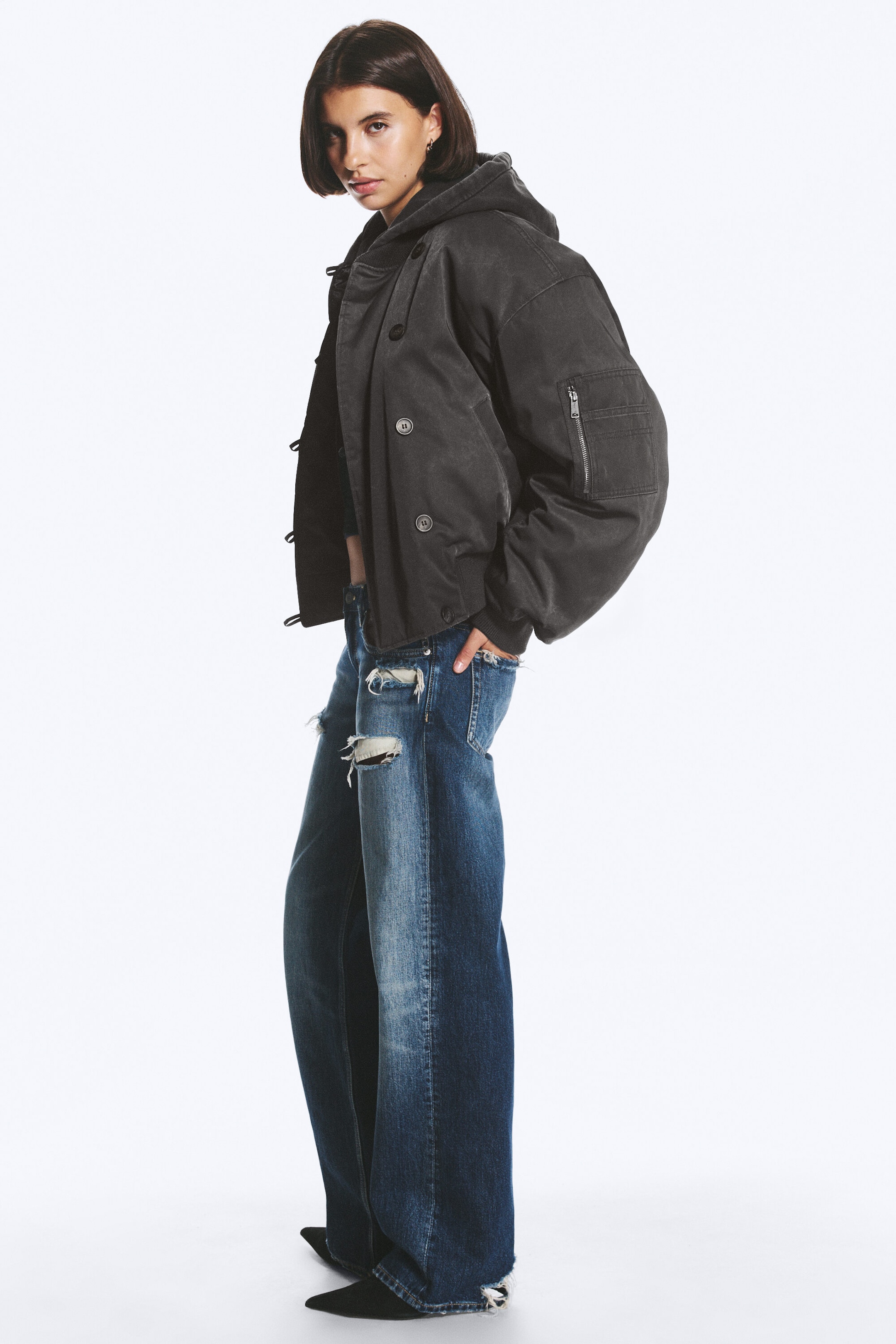 Dunkelgrau - Oversized Bomberjacke - 4