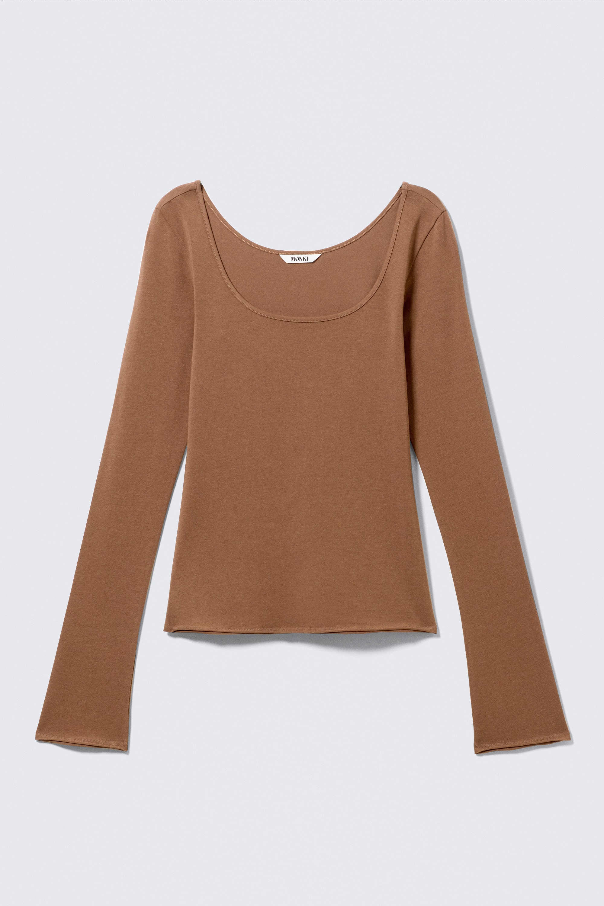 Langærmet tætsiddende top med rund hals - Brun/Gråmeleret/Lyserød/Brun Stribet/Beige/sort stribet/Lys gul - Prikker/Hvid/Mørkebrun/Sort-hvide striber/Pink & Burgundy Stripes