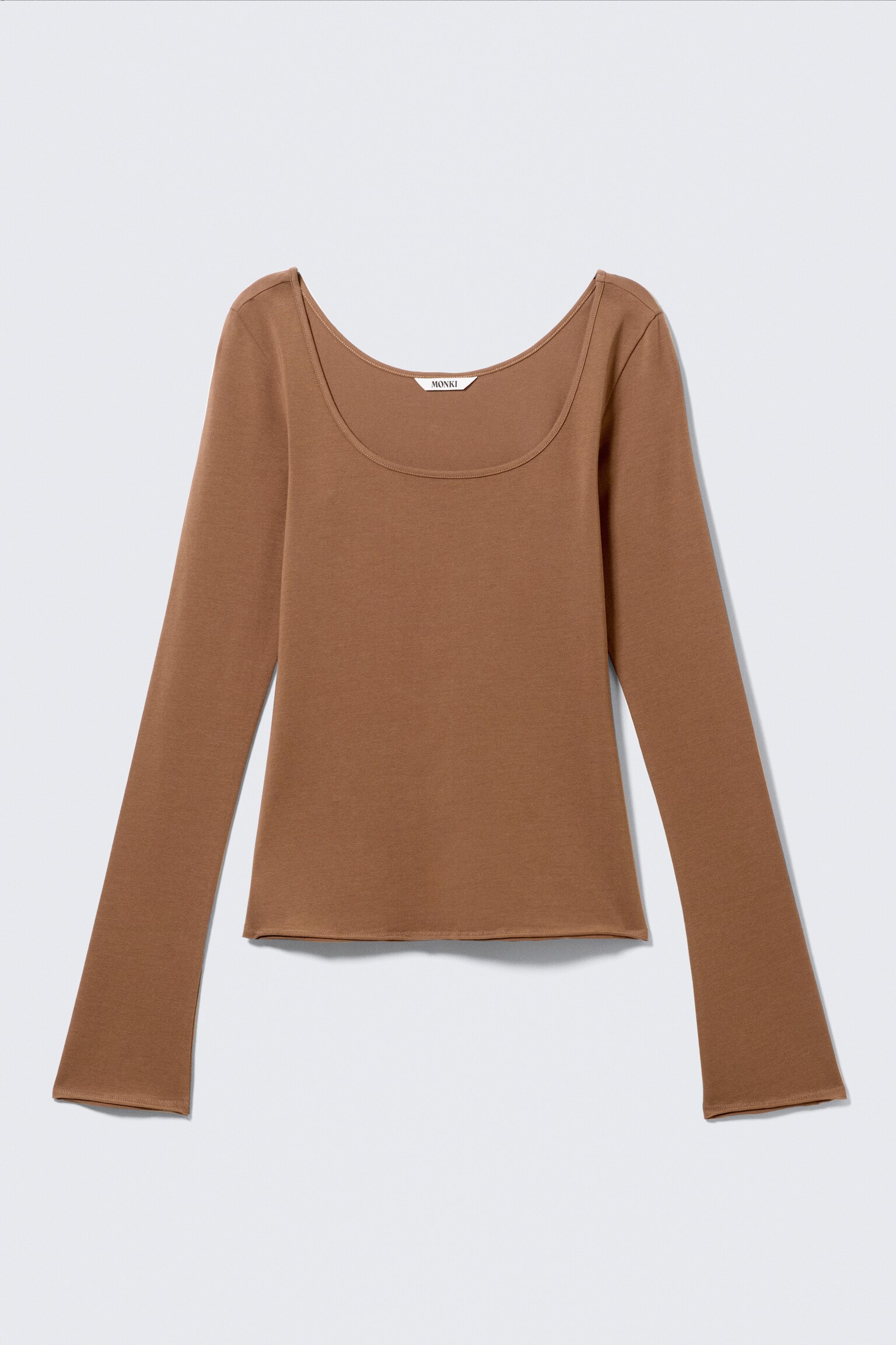 Langärmliges Slim Fit-Top mit U-Ausschnitt - Braun/Beige - Schwarze Streifen/Grau meliert/Weiß/Hellrosa/braun gestreift/Hellgelb - Punkte/Schwarz/Dunkelbraun/Pink & burgunderrot gestreift/Schwarz & Weiß gestreift - 2