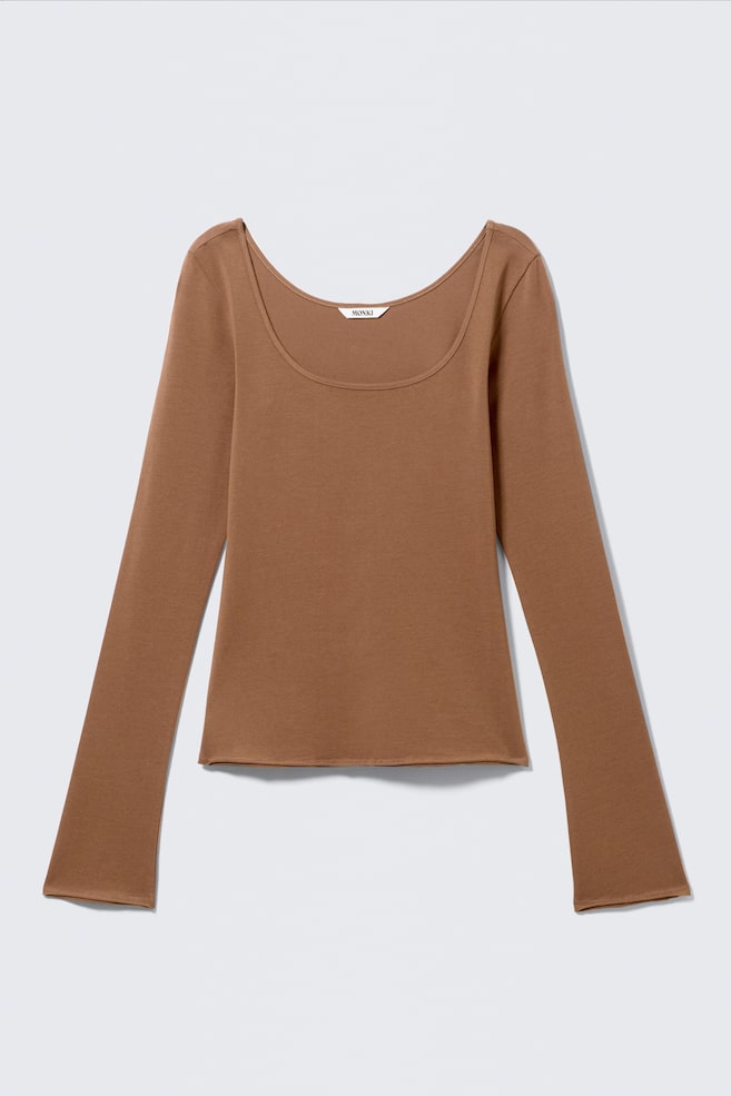 Langärmliges Slim Fit-Top mit U-Ausschnitt - Braun/Schwarz & Weiß gestreift/Pink & burgunderrot gestreift/Hellgelb/Weiß - 1