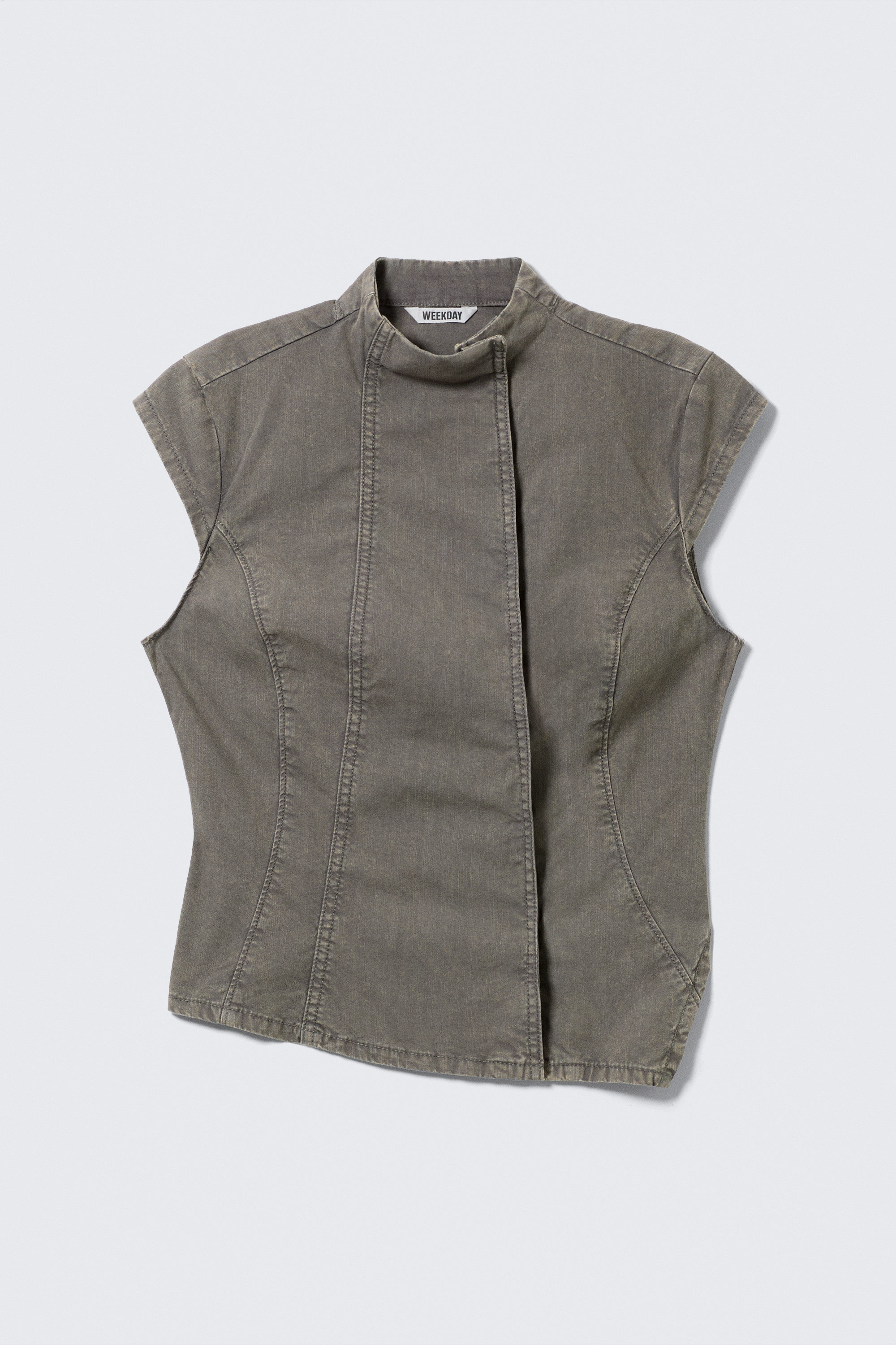 Grey - Structured Asymmetric Cotton Top - 1