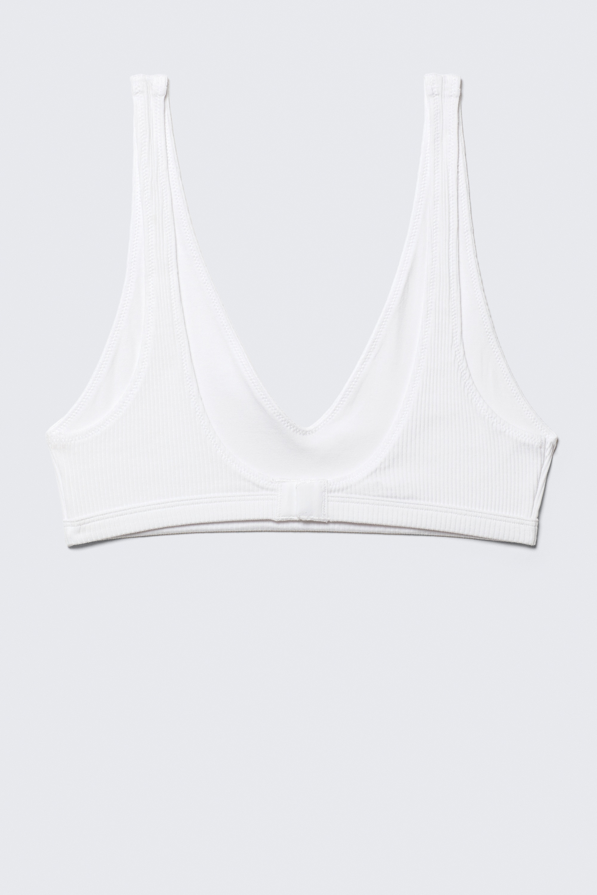 Sujetador suave de canalé con escote pronunciado - Blanco/Topo oscuro
