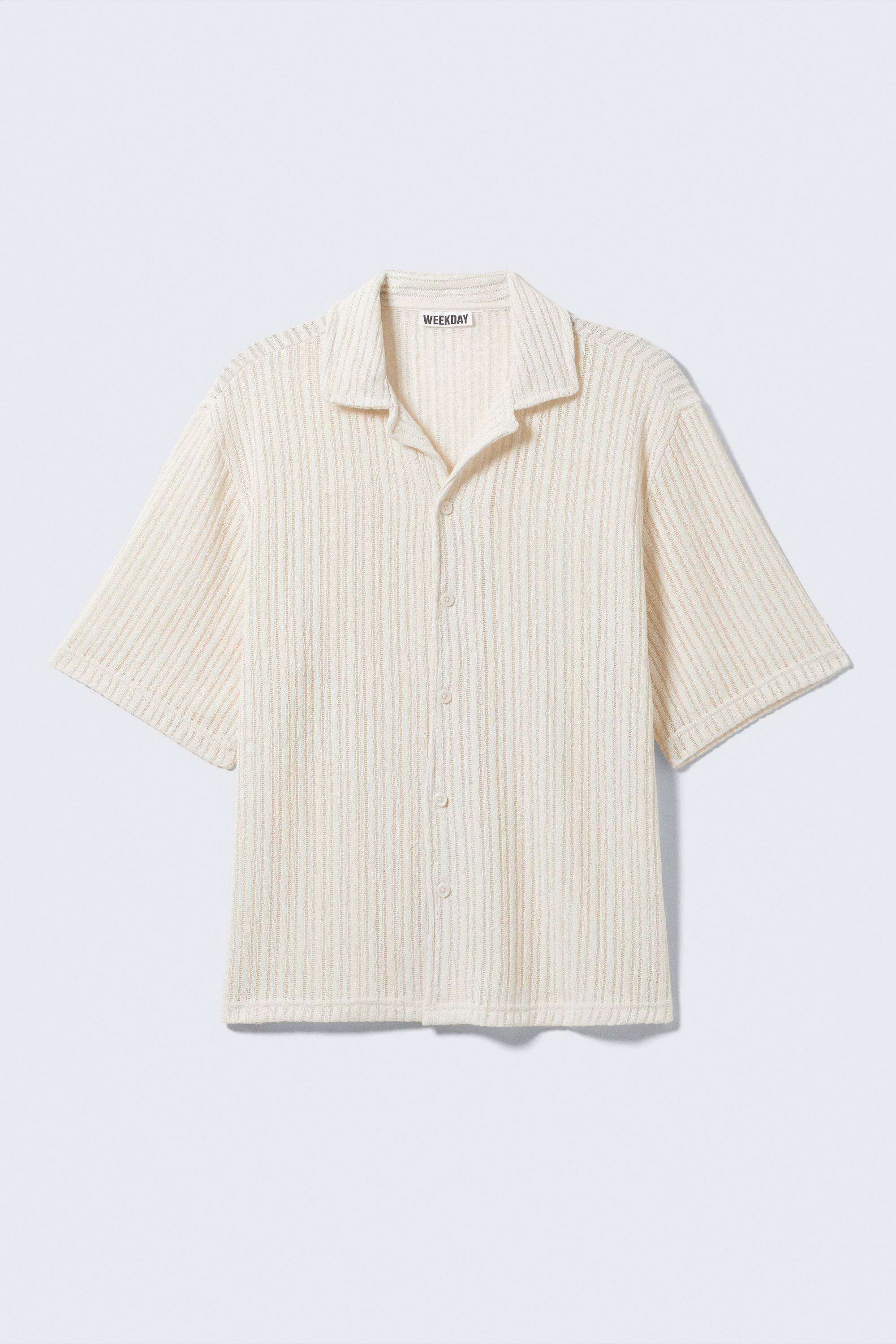 Camisa estilo resort de manga corta con textura - Blanco roto/Rayas grises y blancas/Negro/Rayas en verde caqui y blanco