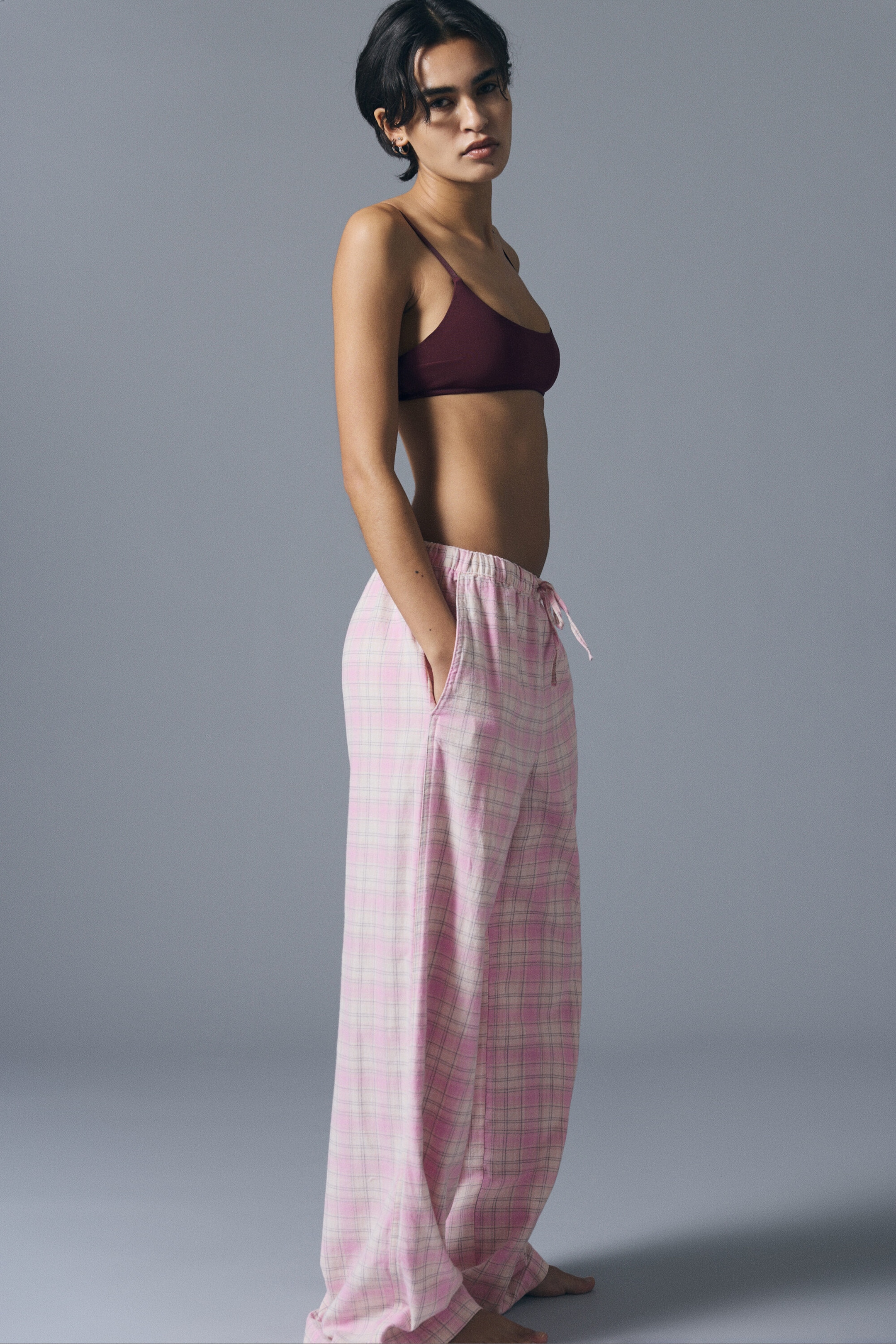 Rosa kariert - Weite Flanell-Pyjamahose