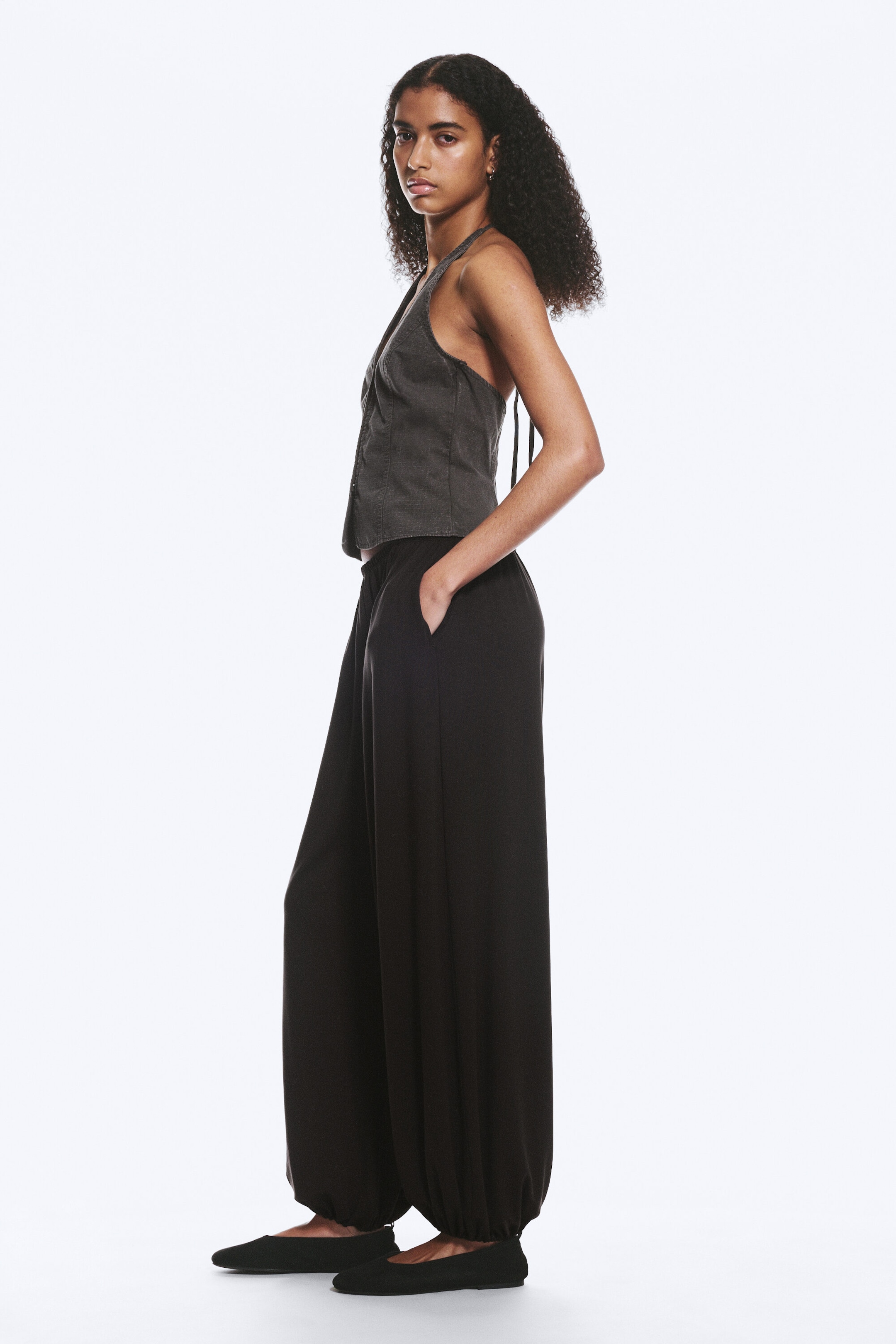 Dark Brown - Soft Mid-Rise Balloon Trousers - 2