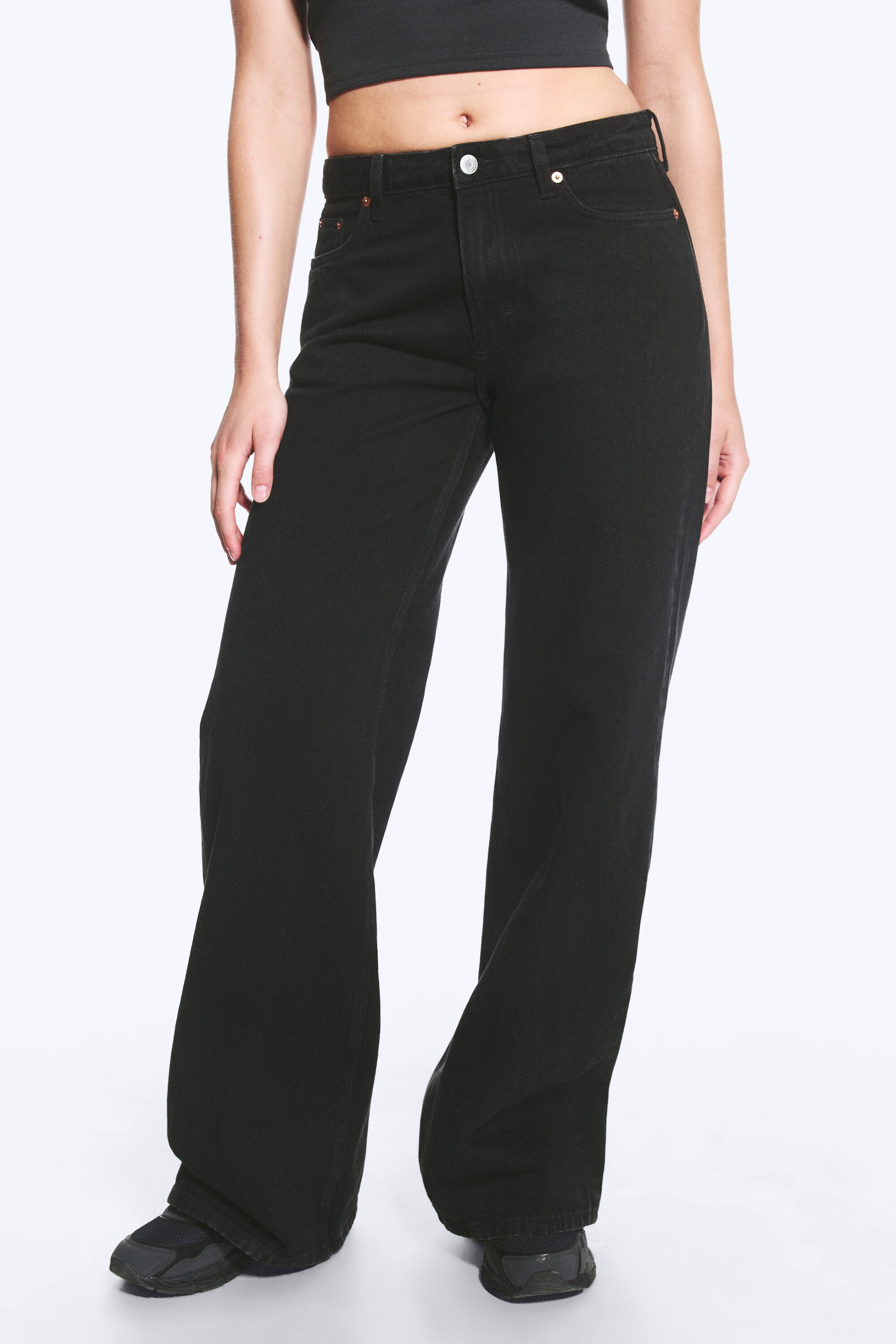 Tuned Black - Black - Paz Mid Rise Wide Jeans - 2