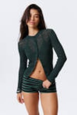 Dunkelgrün - Gerippter Cardigan mit schmaler Passform - 0