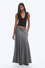Dark Grey Melange - Mid Rise Panelled Maxi Skirt - 0