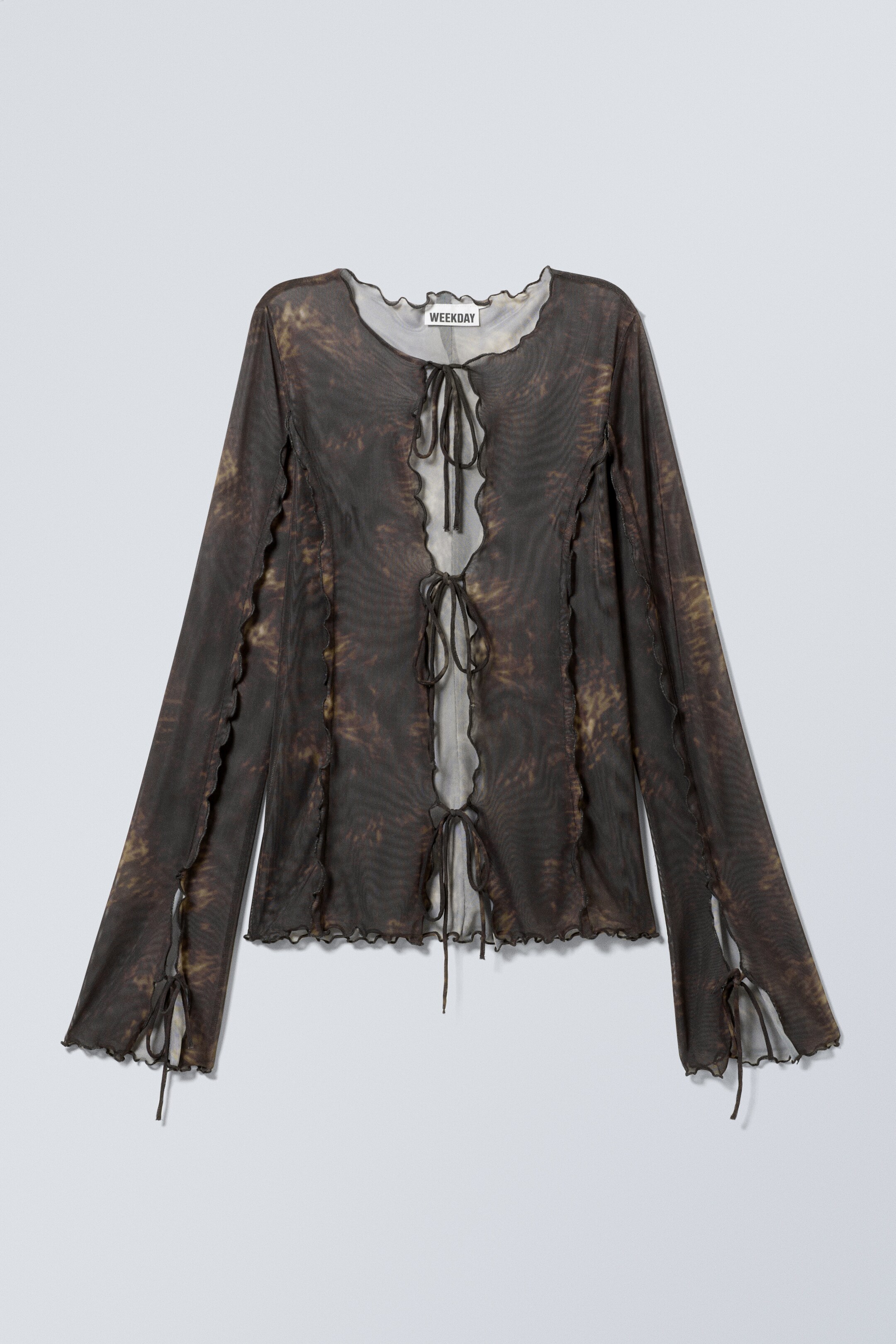 Visa större bild: Långärmad knyttopp i mesh - Mönstrad mörk plommon - DAM | H&M SE 1