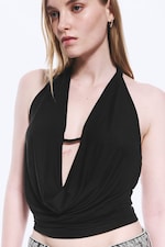 Schwarz - Ärmelloses Wasserfall-Top - 1