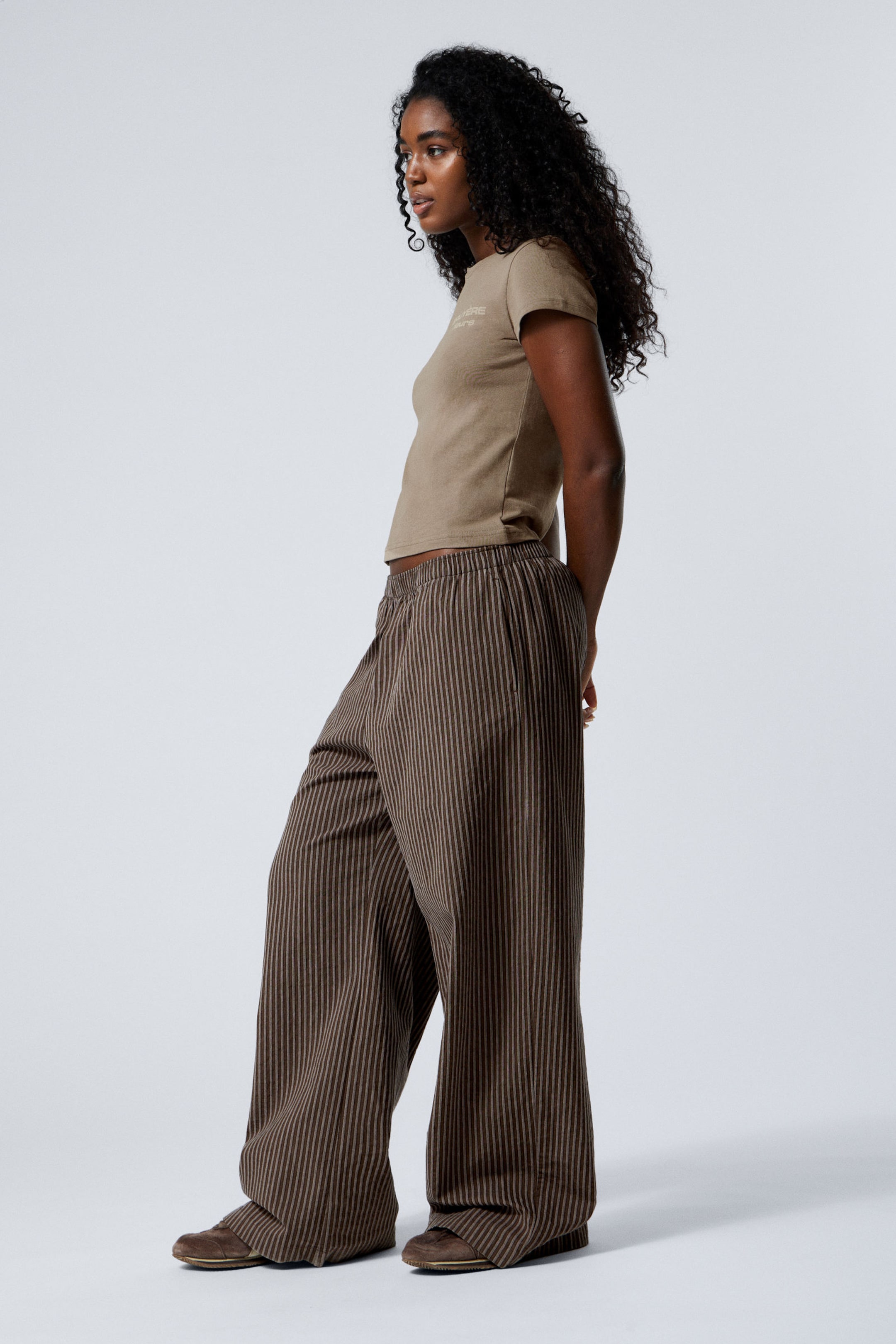 Striped Brown - Low Loose Cotton Trousers - 2