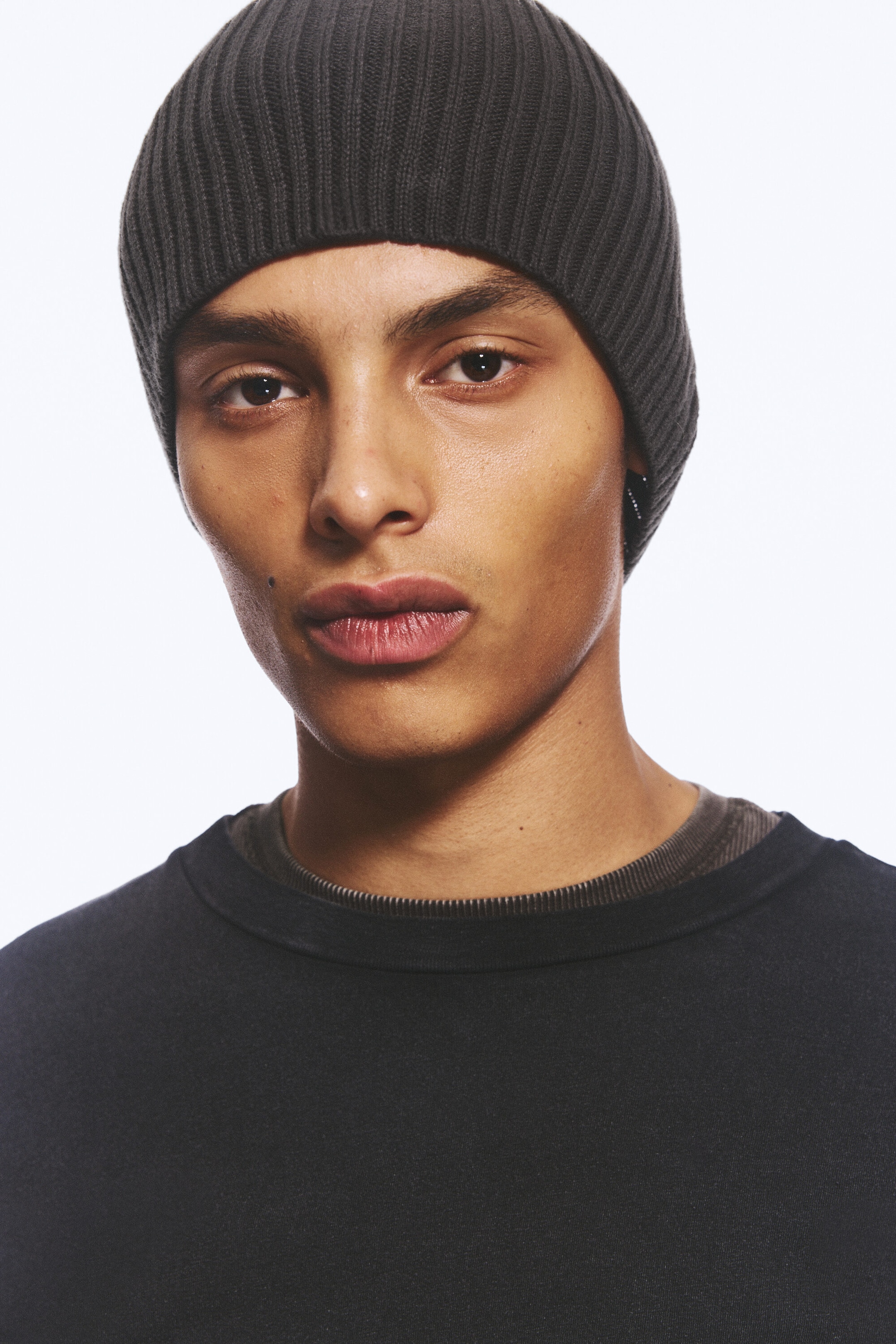 Dark Brown Melange - Ribbed Cotton Beanie