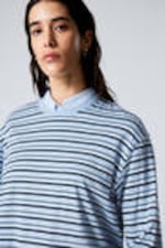 Striped Light Blue - Boxy Fit Long-Sleeved Striped T-shirt - 0