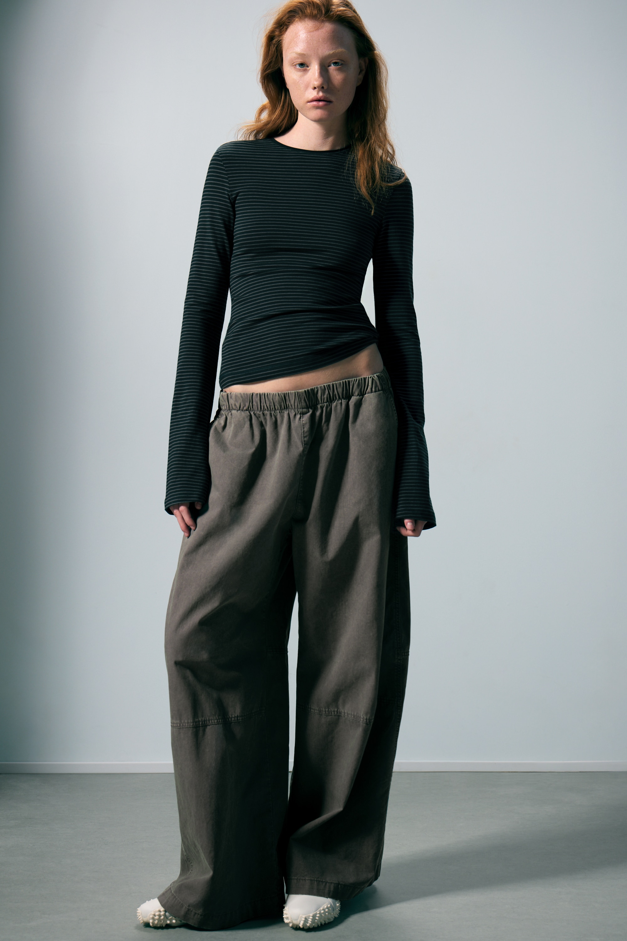 Baggy pull-on broek met lage taille - Grijs