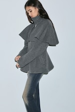 Dark Grey - Wool-Blend Cape-Detail Jacket - 3