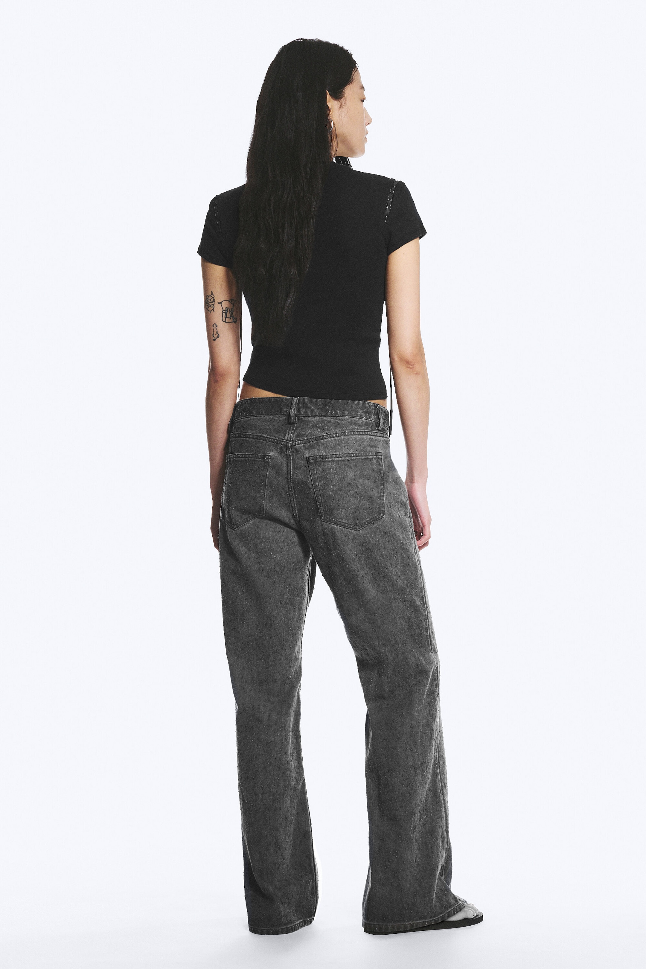 Mörkgrå - Lediga Lågmidjade Bootcut-byxor - 3