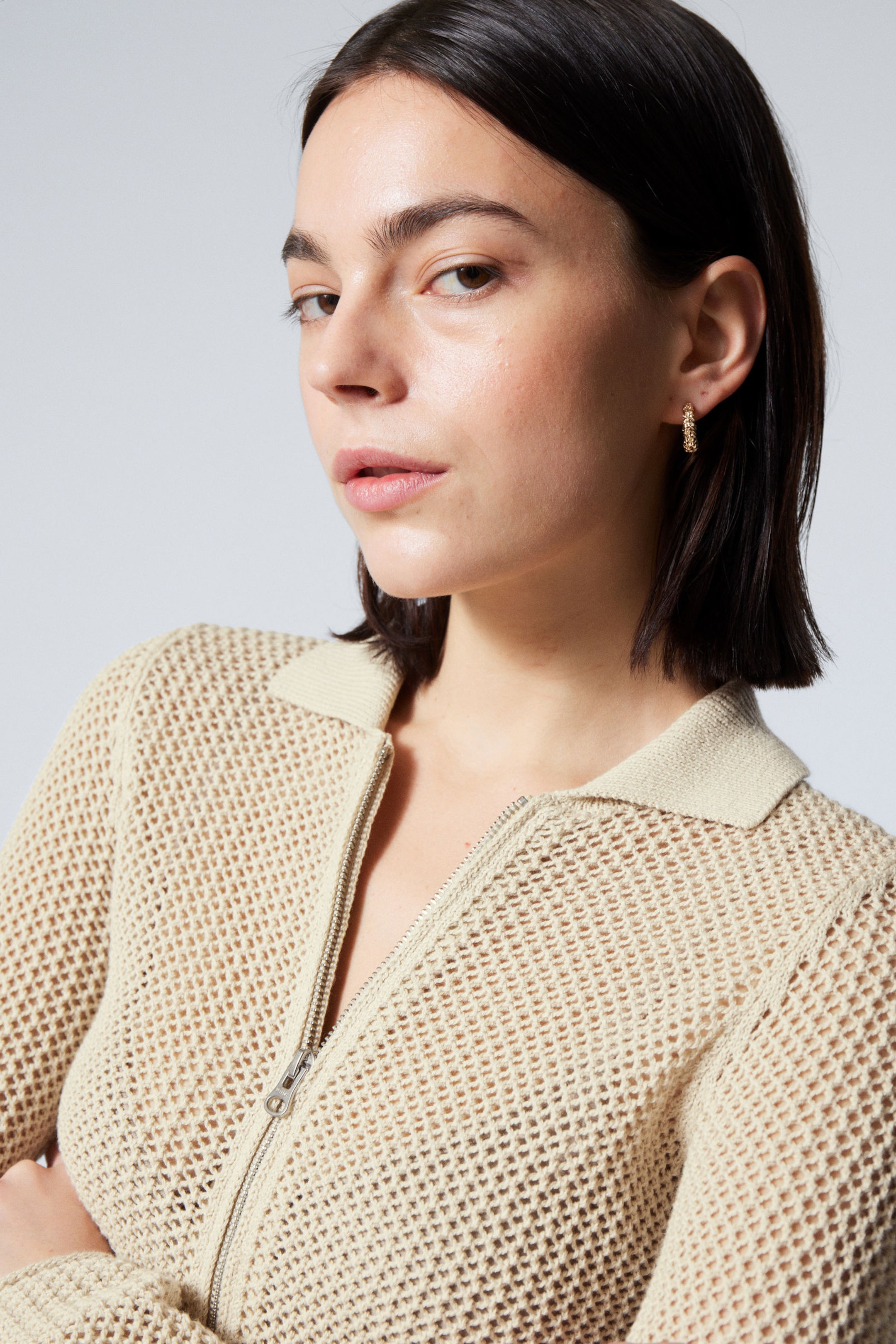 #E4E2DC - Knitted Cotton Zip Cardigan - 2