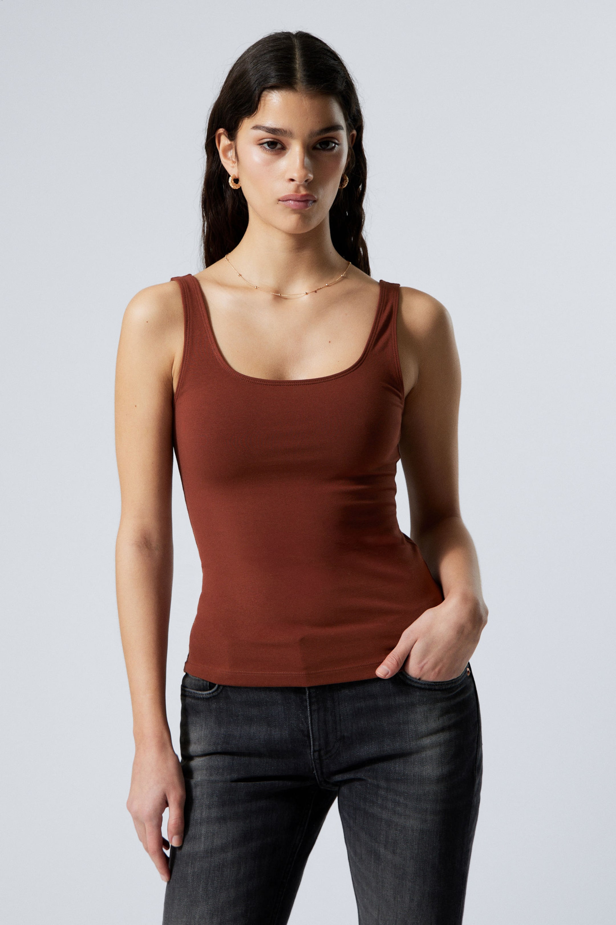 #62433C - Fitted Square Neck Tank Top - 1