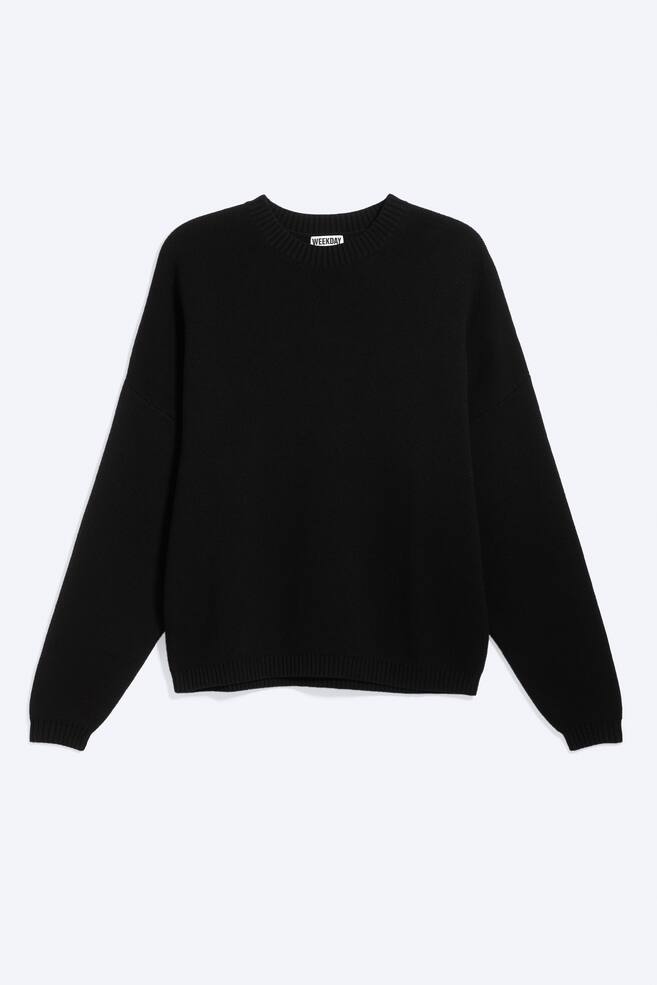 Oversized Graphic Knitted Cotton Sweater - Black - Backprint - 1