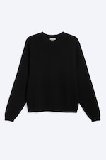 Schwarz - Rückenprint - Oversized Strickpullover aus Baumwolle mit Grafik - 3
