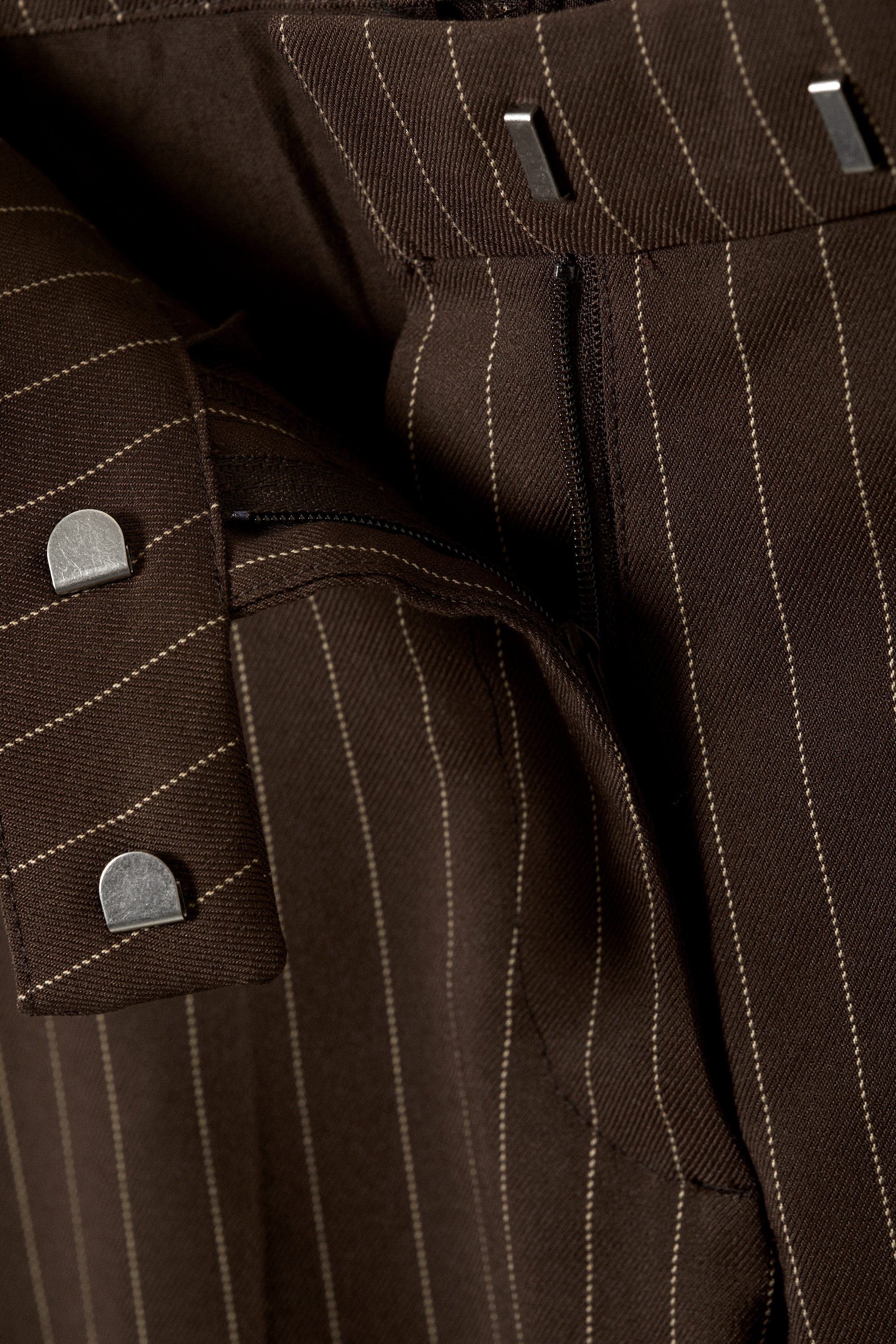 Brown Pinstripe - Low Rise Twill Suiting Trousers - 5