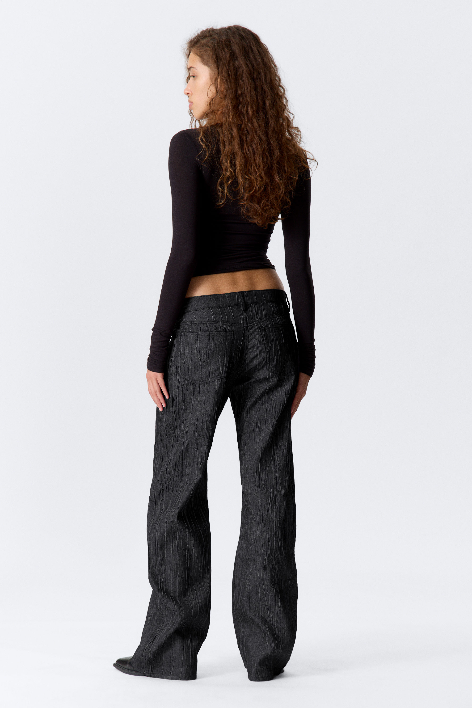 Dark Blue - Crinkled Low Rise Cocoon Trousers - 3